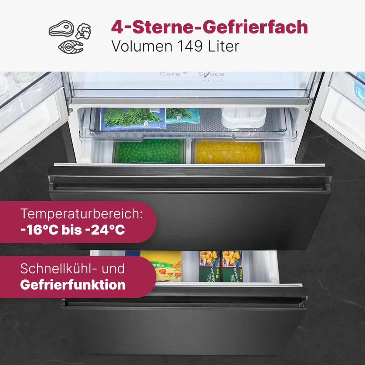Bomann® French Door Kühlschrank No Frost | Kühl-Gefrier-Kombinationen mit Total No Frost | Kühlschrank mit Gefrierfach 400L | Side by Side Kühlschrank mit MultiAirflow-System | KG 7354 schwarz-inox - Image 13