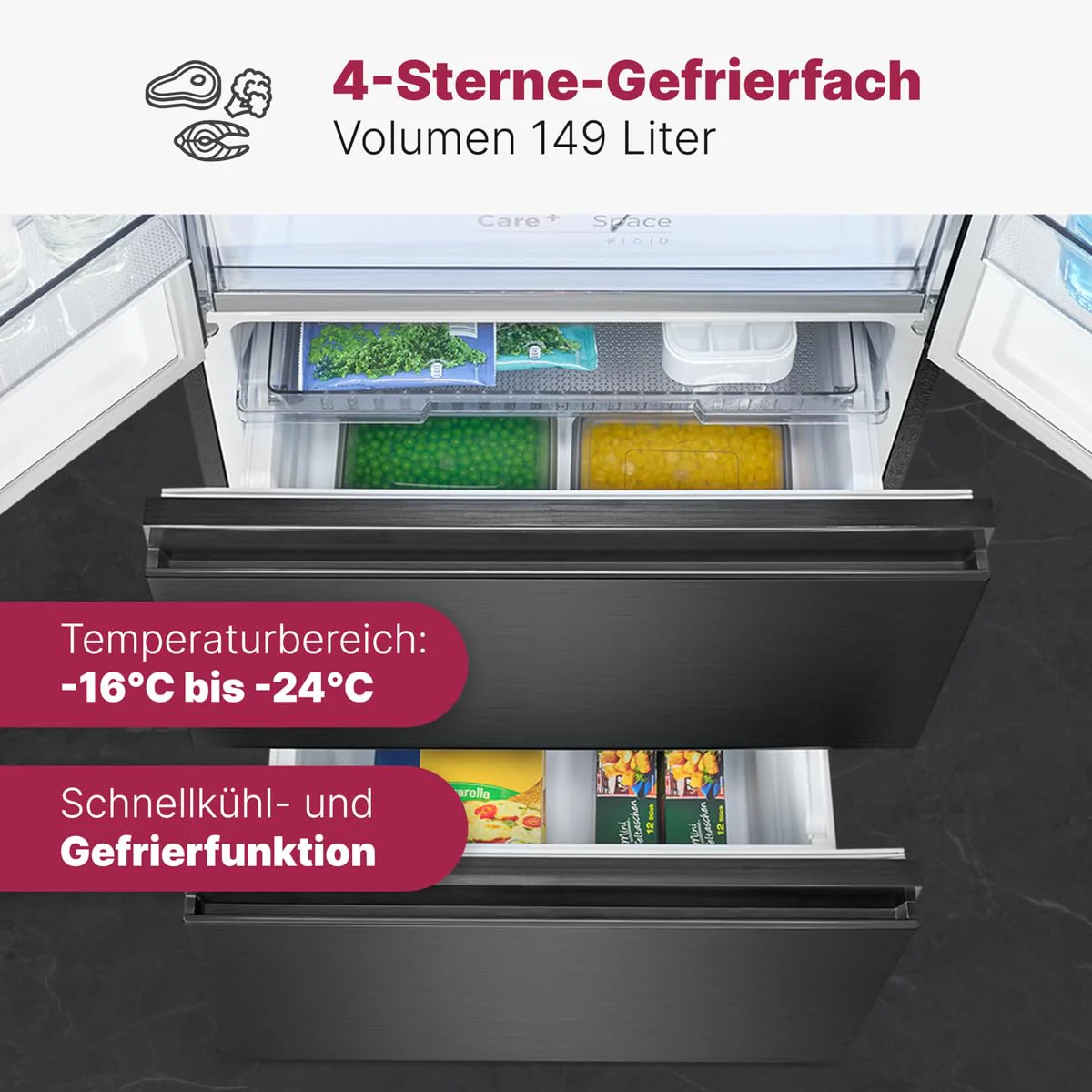 Bomann® French Door Kühlschrank No Frost | Kühl-Gefrier-Kombinationen mit Total No Frost | Kühlschrank mit Gefrierfach 400L | Side by Side Kühlschrank mit MultiAirflow-System | KG 7354 schwarz-inox - Image 14
