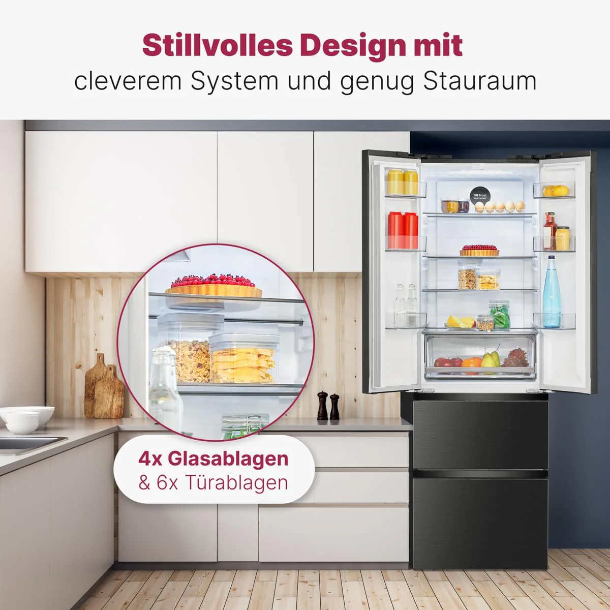Bomann® French Door Kühlschrank No Frost | Kühl-Gefrier-Kombinationen mit Total No Frost | Kühlschrank mit Gefrierfach 400L | Side by Side Kühlschrank mit MultiAirflow-System | KG 7354 schwarz-inox - Image 16