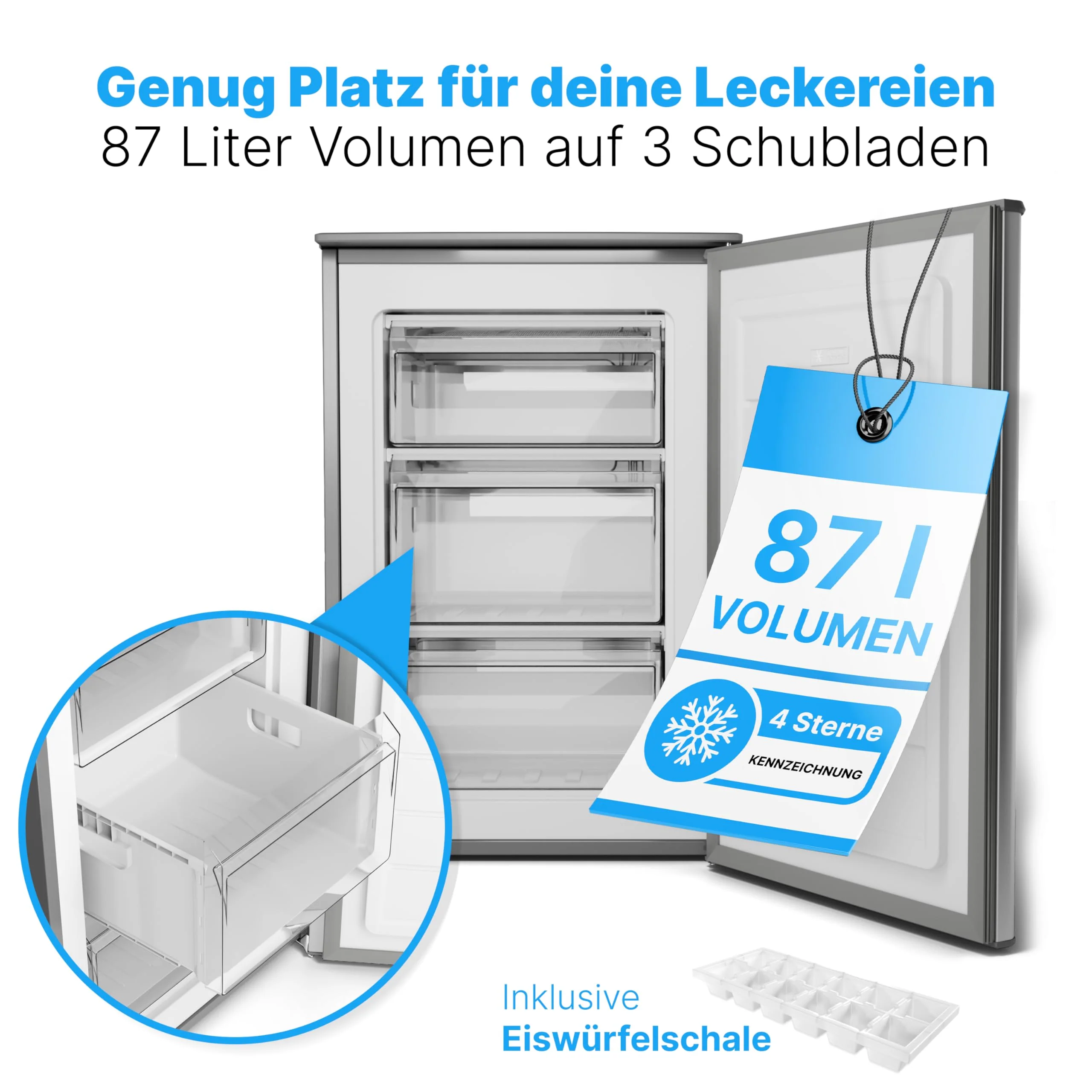 Bomann® Gefrierschrank 87L | Gefrierschrank klein mit Temperaturbereich ≤ -18°C | 3 Schubladen | Tiefkühlschrank mit wechselbarem Türanschlag | Freezer Tiefkühlschrank klein GS 7253 anthrazit-inox - Image 5