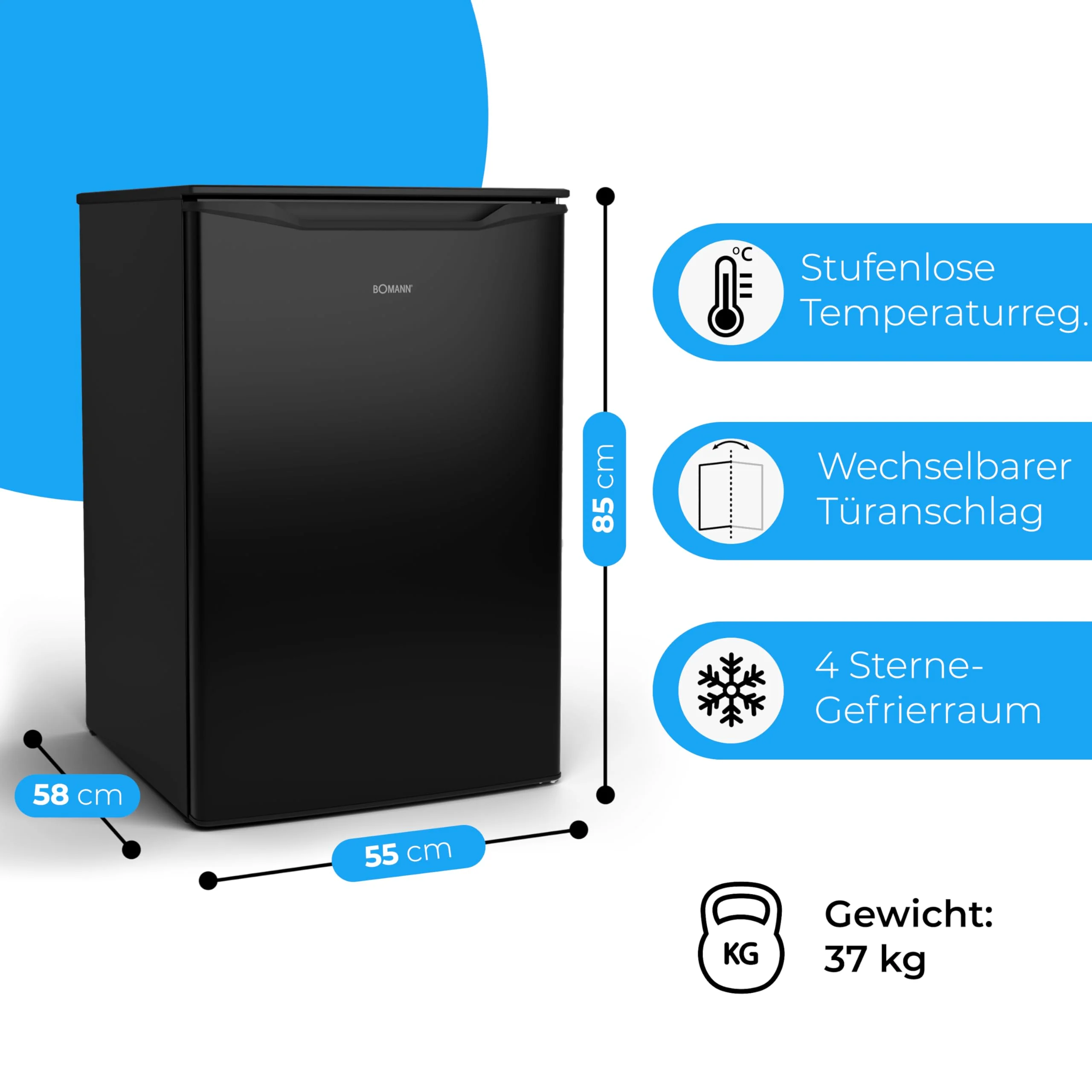 Bomann® Gefrierschrank 87L | Gefrierschrank klein mit Temperaturbereich ≤ -18°C | 3 Schubladen | Tiefkühlschrank mit wechselbarem Türanschlag | Freezer Tiefkühlschrank klein GS 7253 schwarz-inox - Image 5