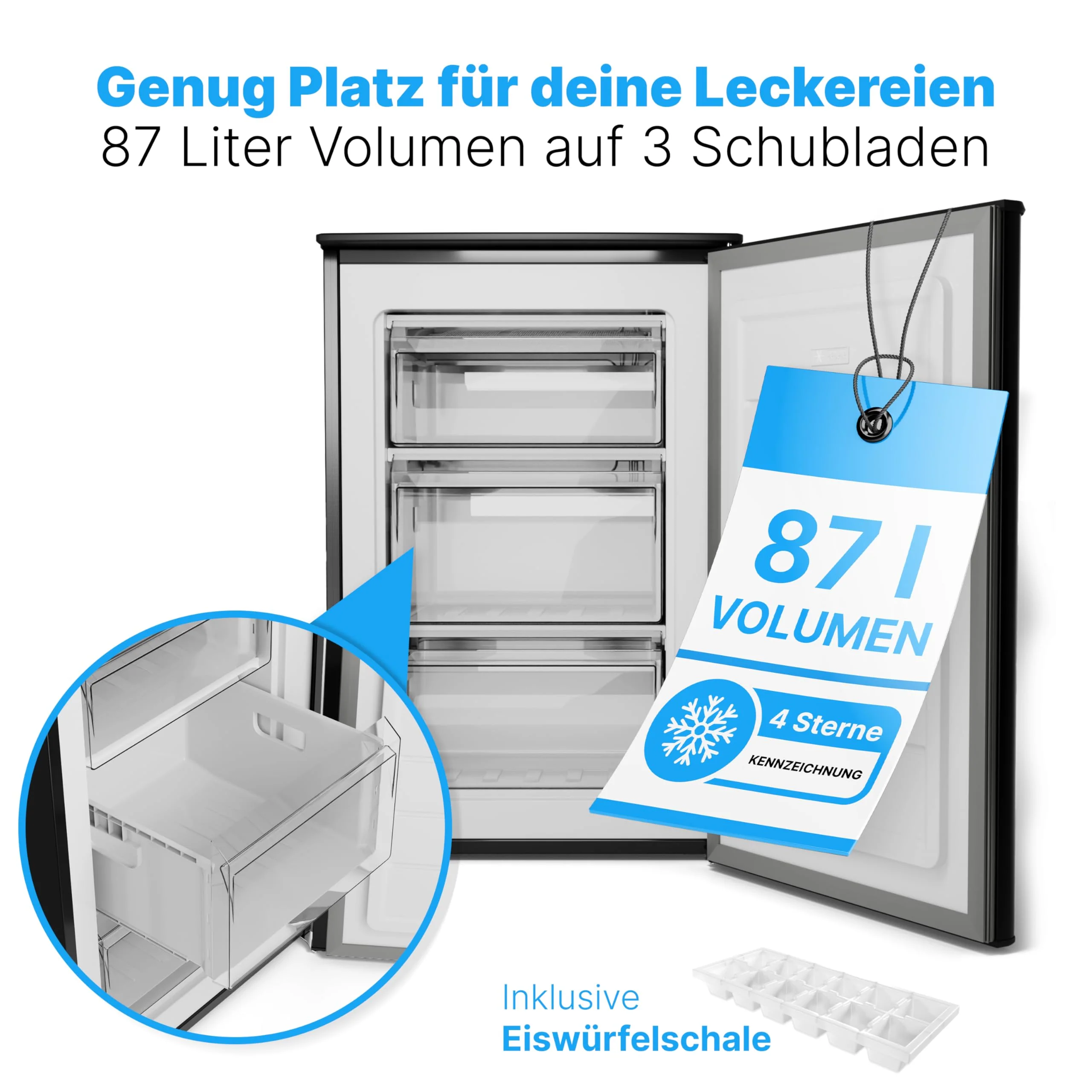 Bomann® Gefrierschrank 87L | Gefrierschrank klein mit Temperaturbereich ≤ -18°C | 3 Schubladen | Tiefkühlschrank mit wechselbarem Türanschlag | Freezer Tiefkühlschrank klein GS 7253 schwarz-inox - Image 8