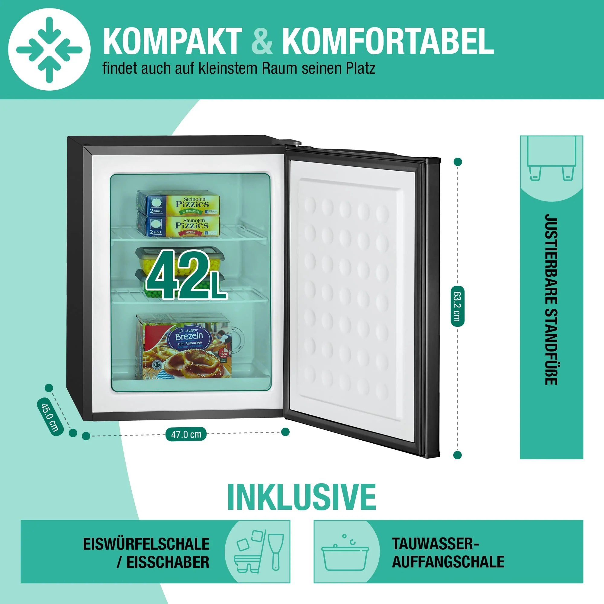 Bomann® Gefrierschrank klein mit 42L Nutzinhalt | Mini Gefrierschrank mit 2 herausnehmbaren Gitterablagen | Gefrierschrank mit wechselbarem Türanschlag & stufenloser Temperaturreglung |GB 7236 schwarz - Image 4