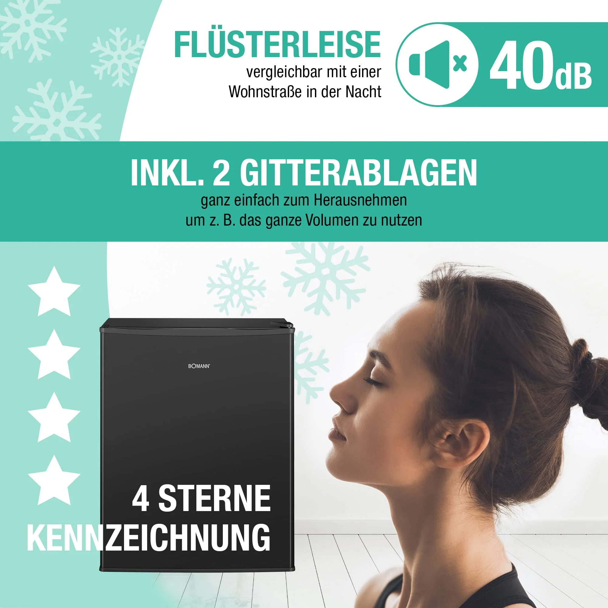 Bomann® Gefrierschrank klein mit 42L Nutzinhalt | Mini Gefrierschrank mit 2 herausnehmbaren Gitterablagen | Gefrierschrank mit wechselbarem Türanschlag & stufenloser Temperaturreglung |GB 7236 schwarz - Image 8