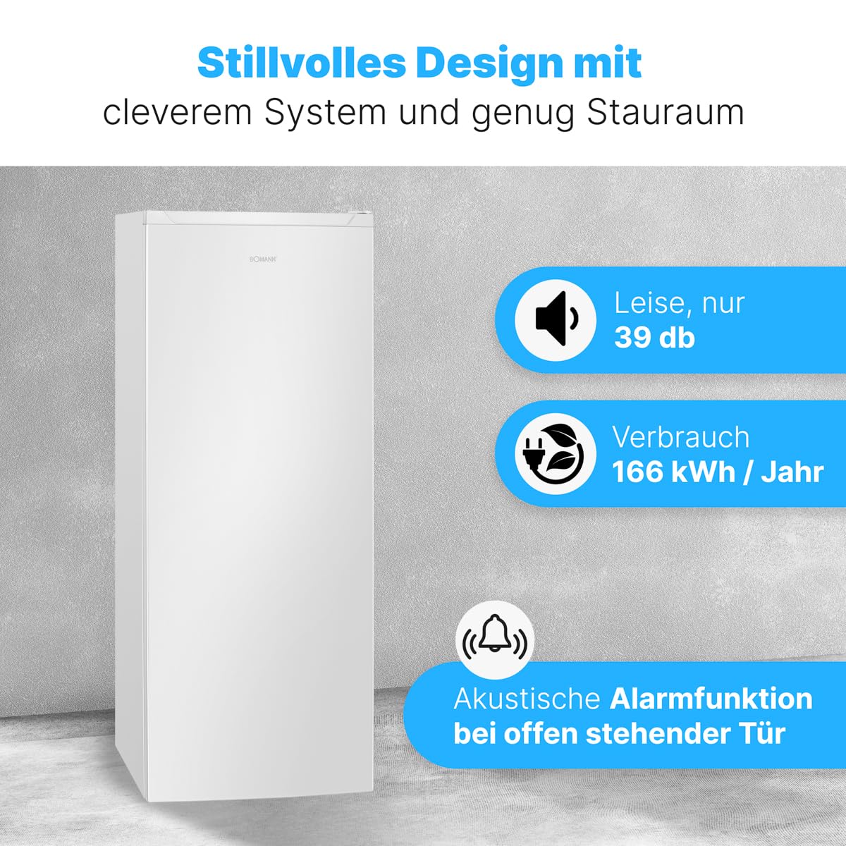Bomann® Gefrierschrank Nofrost freistehender Tiefkühlschrank 161 L | Total No Frost - nie wieder abtauen - Schnellgefrierfunktion u. MultiAirflow-System | Türanschlag wechselbar | GS 7343 weiß - Image 12