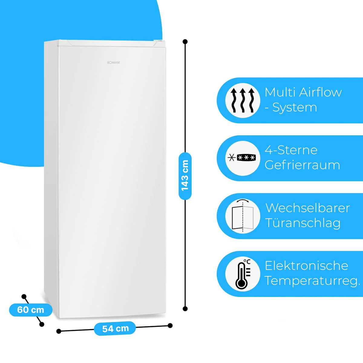 Bomann® Gefrierschrank Nofrost freistehender Tiefkühlschrank 161 L | Total No Frost - nie wieder abtauen - Schnellgefrierfunktion u. MultiAirflow-System | Türanschlag wechselbar | GS 7343 weiß - Image 16