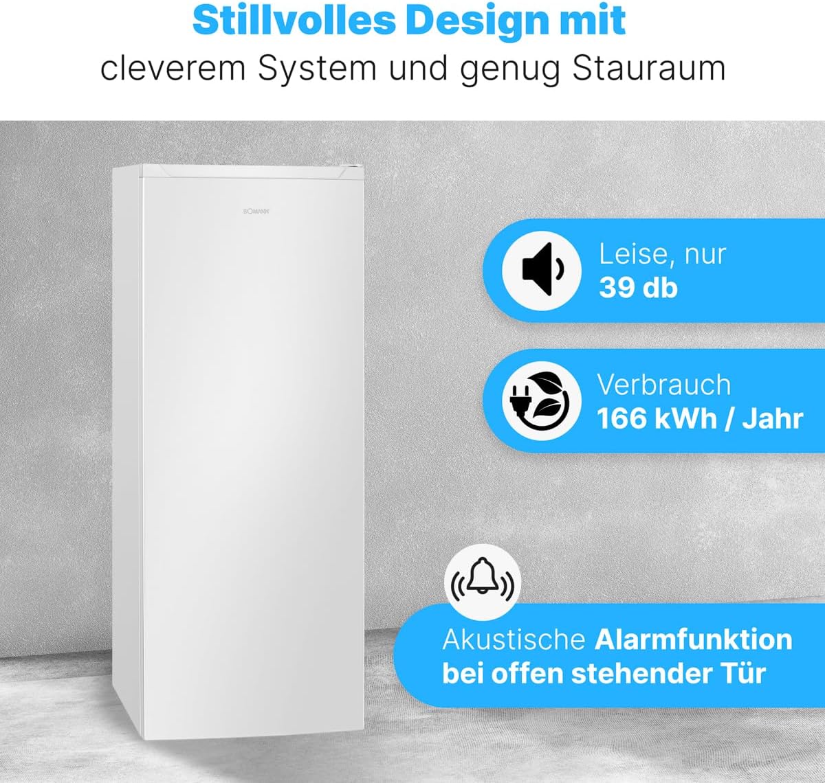Bomann® Gefrierschrank Nofrost freistehender Tiefkühlschrank 161 L | Total No Frost - nie wieder abtauen - Schnellgefrierfunktion u. MultiAirflow-System | Türanschlag wechselbar | GS 7343 weiß - Image 2