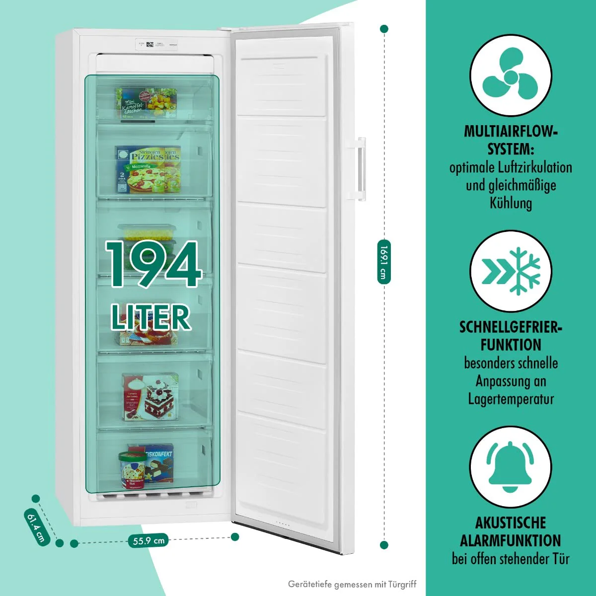 Bomann® Gefrierschrank Nofrost freistehender Tiefkühlschrank 194 Liter Nutzinhalt | No Frost - nie wieder abtauen - Schnellgefrierfunktion u. MultiAirflow-System | Türanschlag wechselbar | GS 7326.1 - Image 10