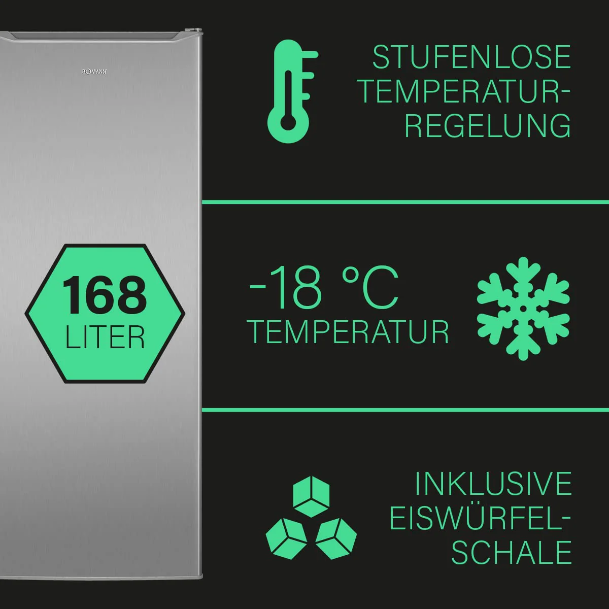 Bomann® Gefrierschrank | Tiefkühlschrank | Freezer | Nutzinhalt 168 Liter | wechselbarer Türanschlag | 4 Sterne Gefrierraum | GS 7340 inox - Image 4