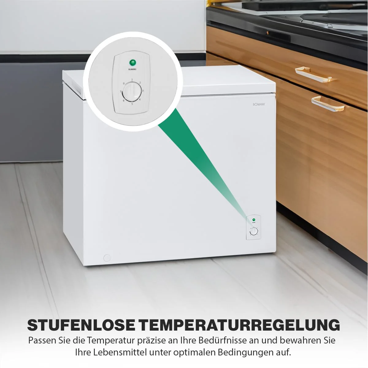 Bomann® Gefriertruhe mit 202L Nutzinhalt | Tiefkühltruhe mit 4-Sterne-Kennzeichnung & stufenloser Temperaturregelung | Lagerzeit bei Störung max.35h | Freezer inkl. Gefrierkorb & Eisschaber | GT 7338 - Image 4