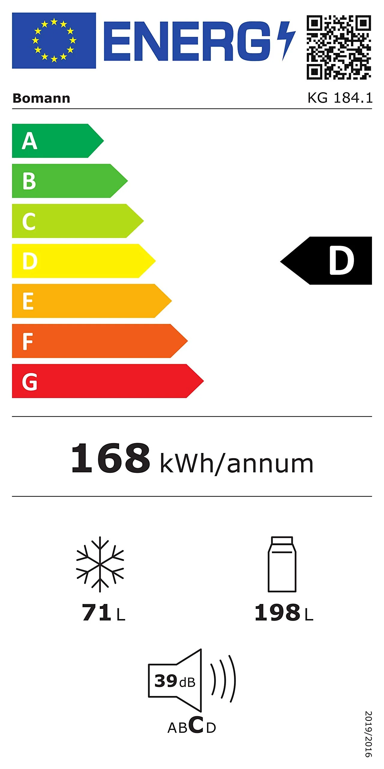 Bomann® Kühlgefrierkombination, 269 L Nutzinhalt - Kühlen: 198 L | Gefrieren: 71 L, Energiesparend, leise 39 dB, LED, wechselbarer Türanschlag, Höhe:180 x Breite: 55 x Tiefe: 55.8 cm - KG 184.1 weiß - Image 9
