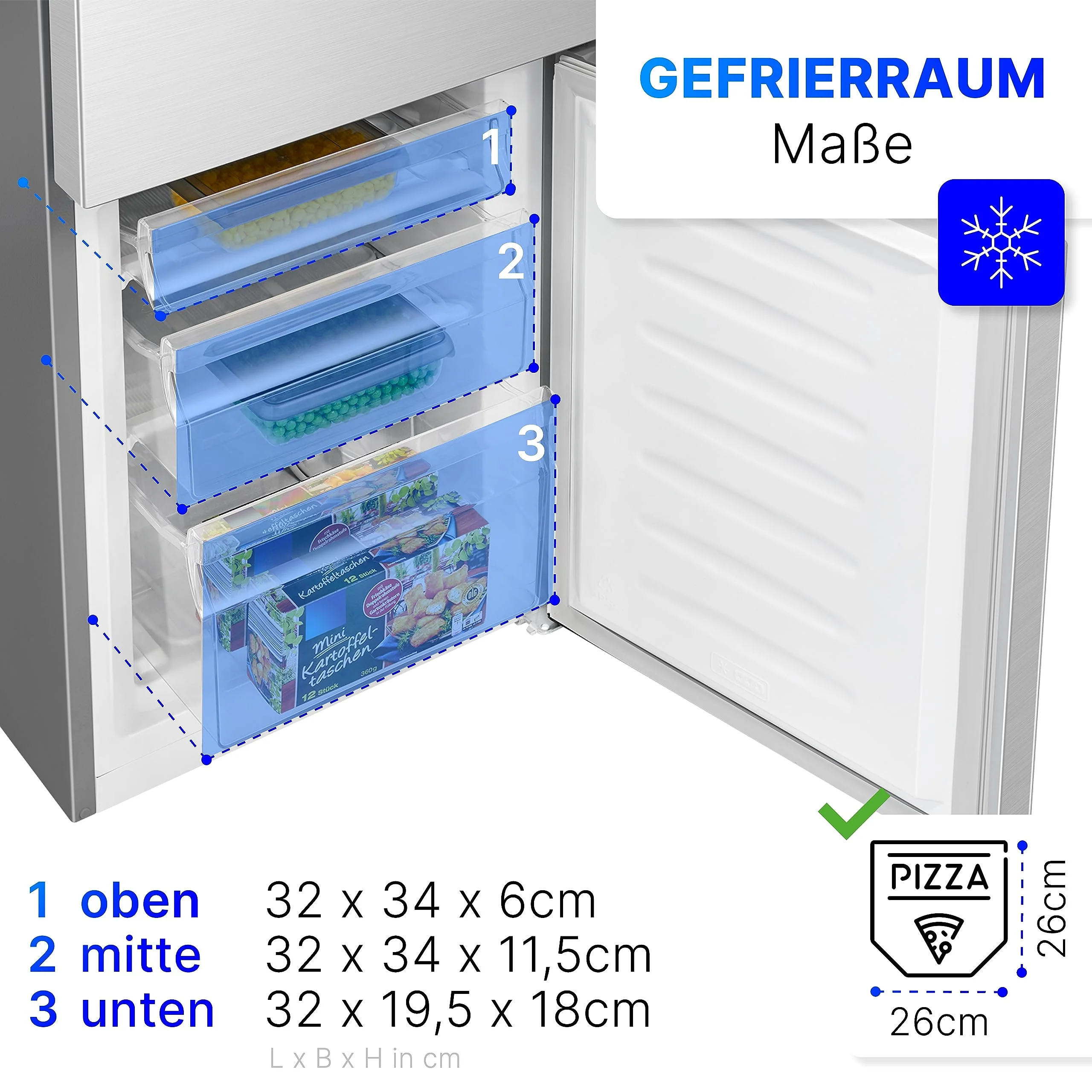 Bomann® Kühlschrank mit Gefrierfach 143cm hoch | Kühl Gefrierkombination 175L mit 3 Ablagen & 3 Schubladen | Türanschlag wechselbar | leise Kühlgefrierkombi 39db | Kühlschrank KG 320.2 inox - Image 6