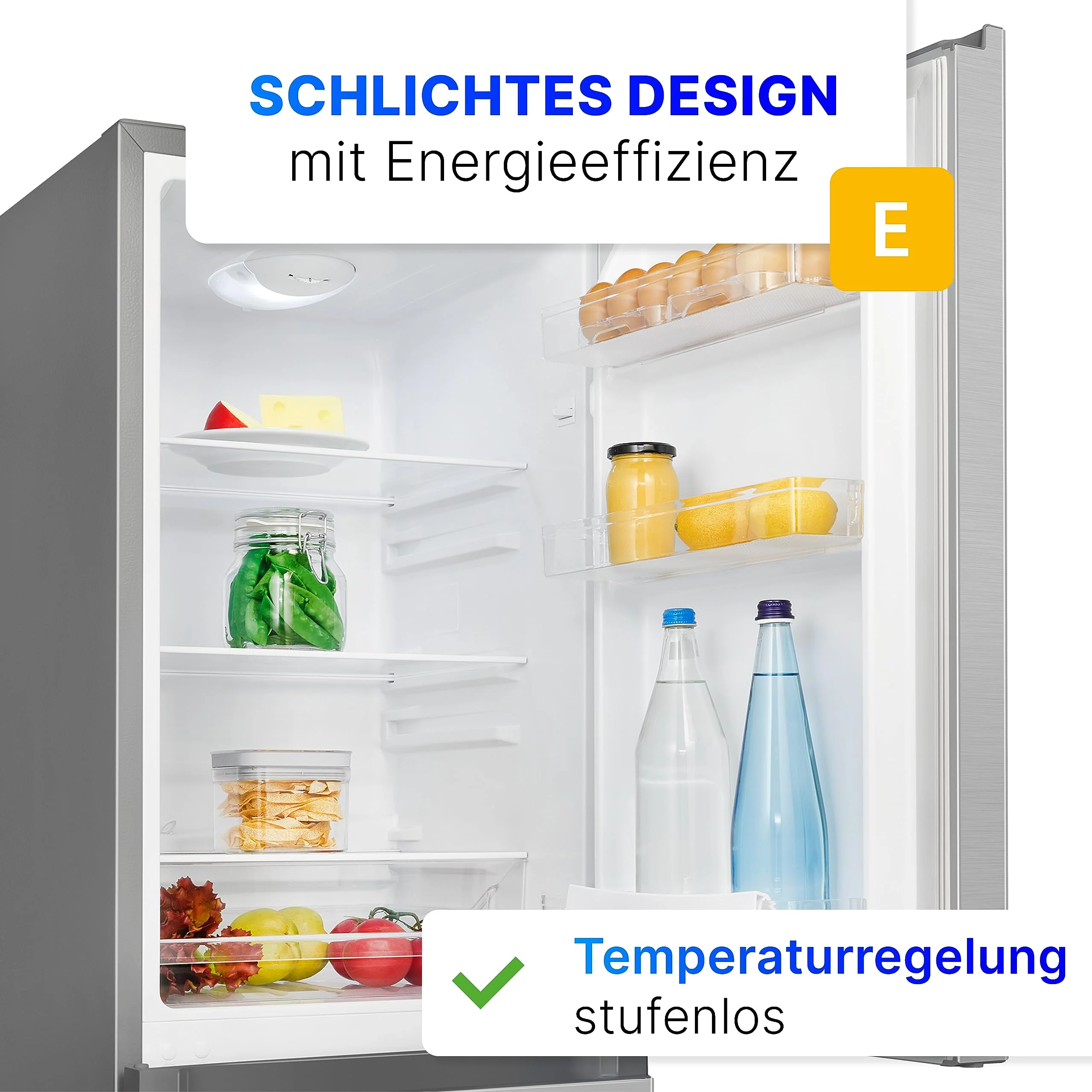 Bomann® Kühlschrank mit Gefrierfach 143cm hoch | Kühl Gefrierkombination 175L mit 3 Ablagen & 3 Schubladen | Türanschlag wechselbar | leise Kühlgefrierkombi 39db | Kühlschrank KG 320.2 inox - Image 7