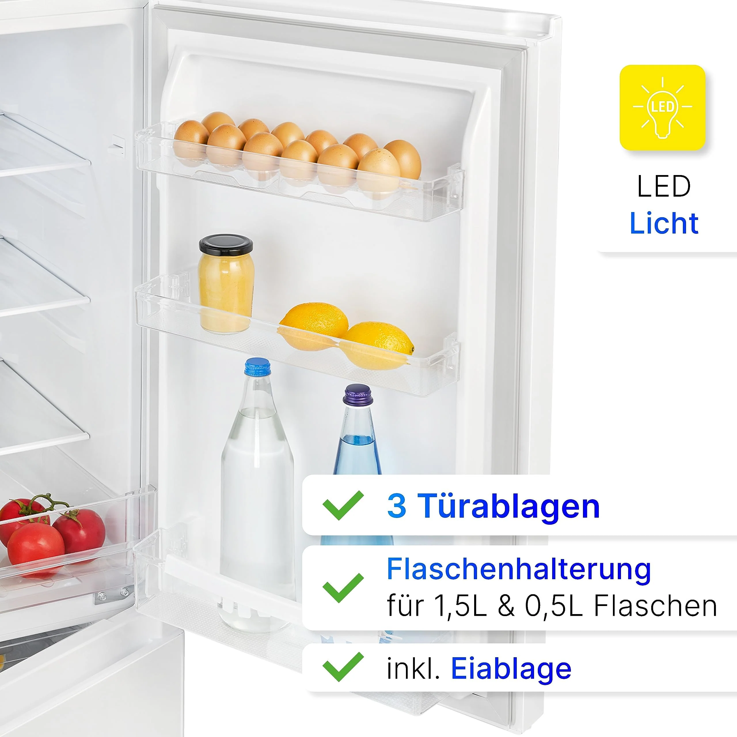 Bomann® Kühlschrank mit Gefrierfach 143cm hoch | Kühl Gefrierkombination 175L mit 3 Ablagen & 3 Schubladen | Türanschlag wechselbar | leise Kühlgefrierkombi 39db | Kühlschrank KG 320.2 weiß - Image 2