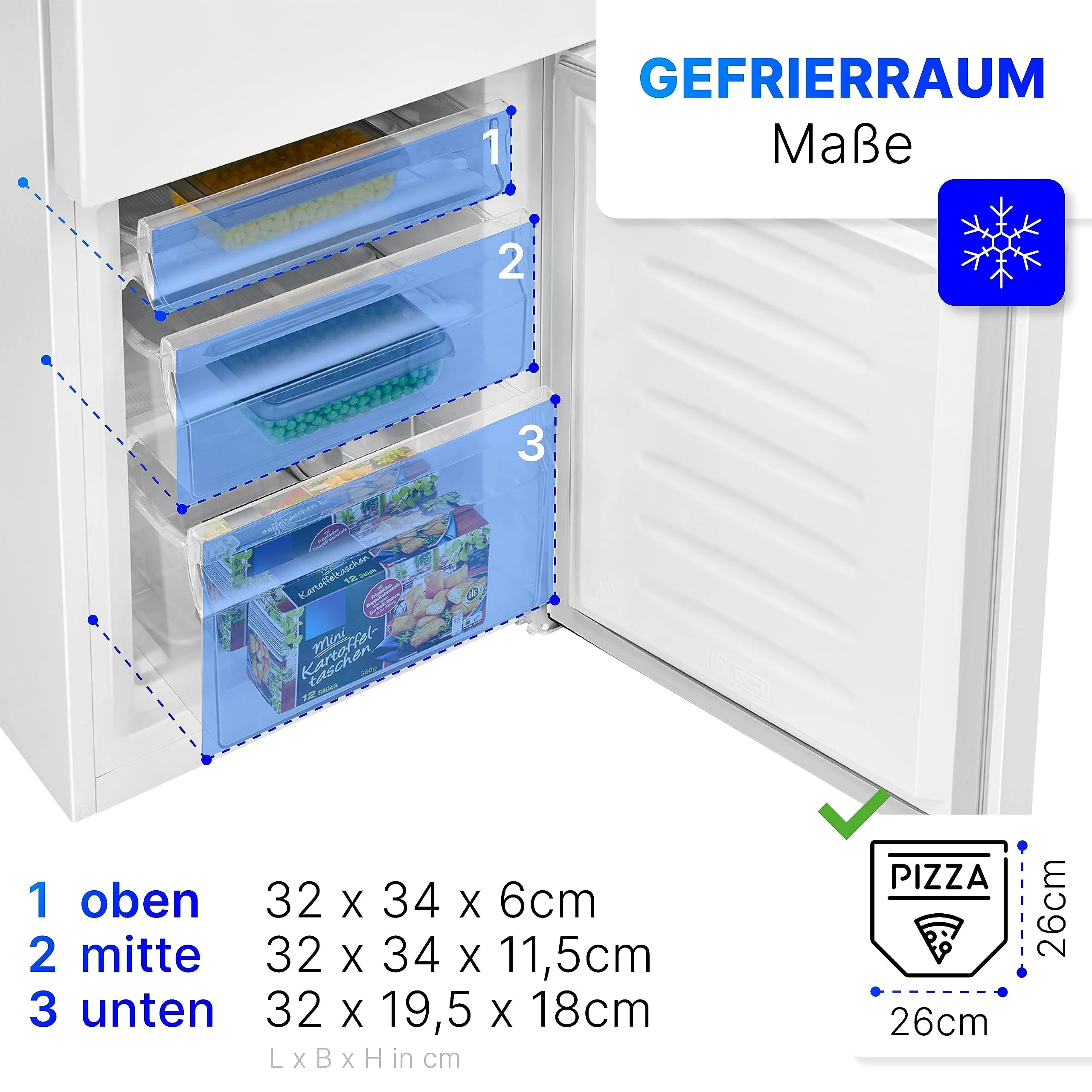 Bomann® Kühlschrank mit Gefrierfach 143cm hoch | Kühl Gefrierkombination 175L mit 3 Ablagen & 3 Schubladen | Türanschlag wechselbar | leise Kühlgefrierkombi 39db | Kühlschrank KG 320.2 weiß - Image 5