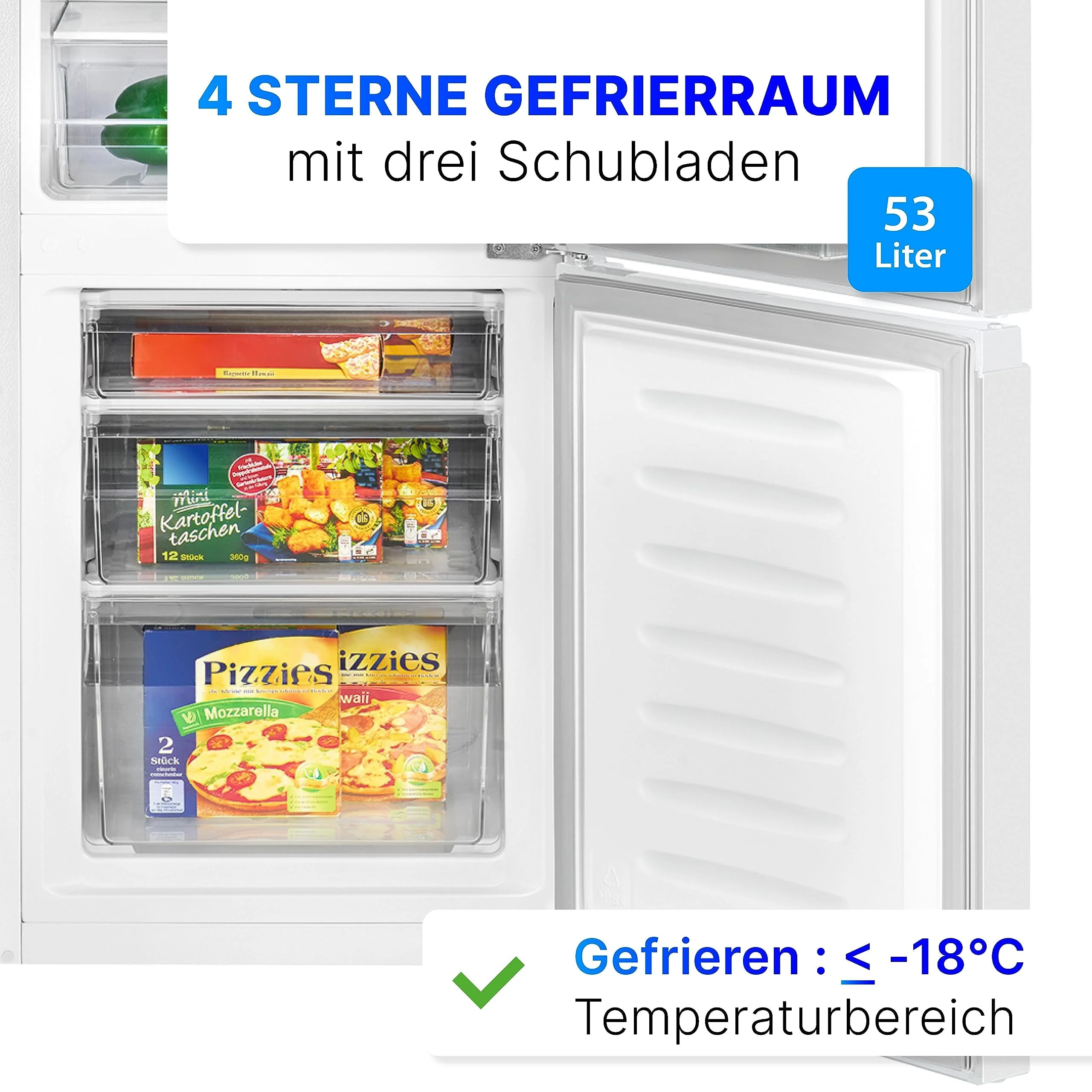 Bomann® Kühlschrank mit Gefrierfach 143cm hoch | Kühl Gefrierkombination 175L mit 3 Ablagen & 3 Schubladen | Türanschlag wechselbar | leise Kühlgefrierkombi 39db | Kühlschrank KG 320.2 weiß - Image 7