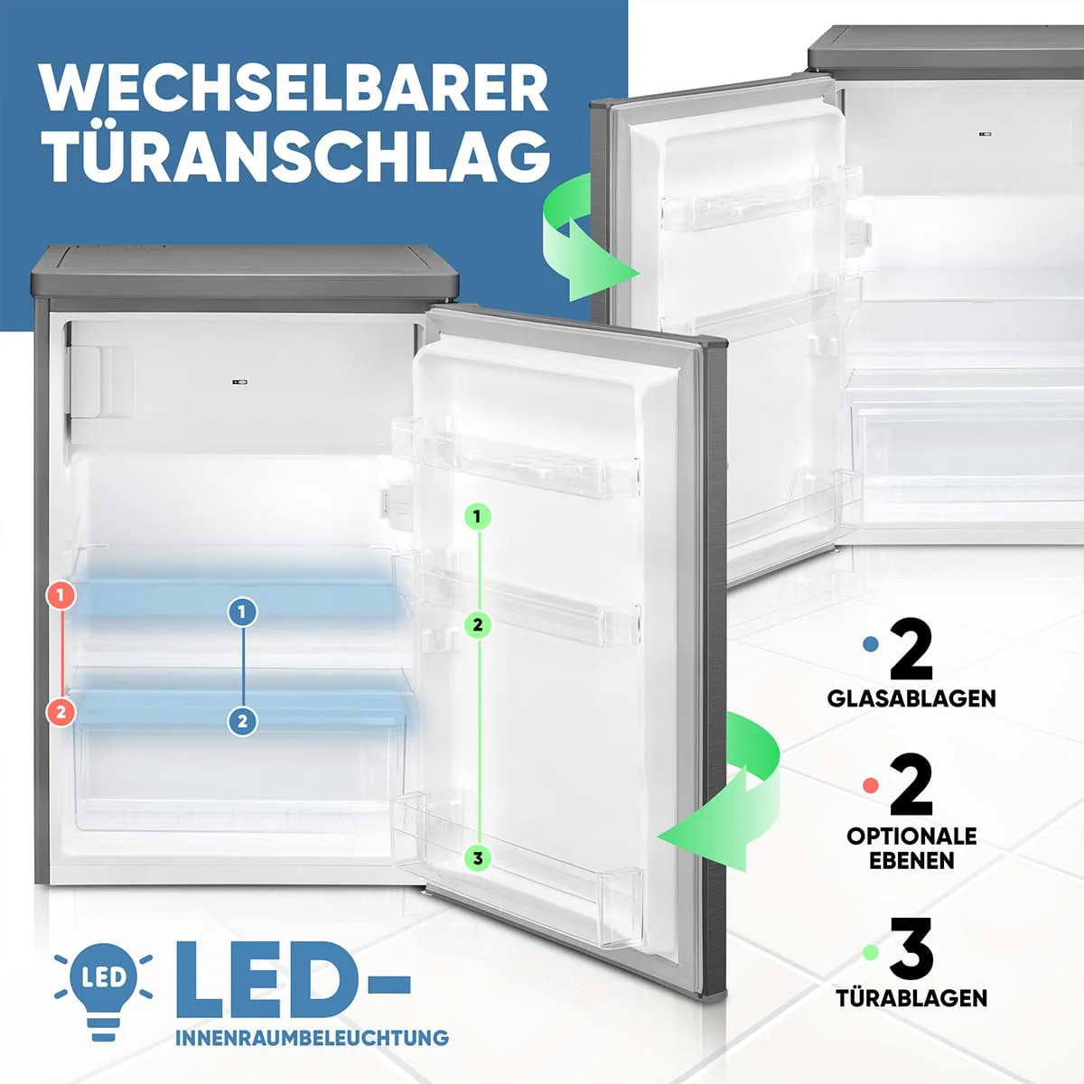 Bomann® Kühlschrank mit Gefrierfach klein | Kühlschrank 2 Ablagen | leise | mit 4-Sterne Gefrierfach | Kühlschrank klein mit Obst- und Gemüsefach | Türanschlag wechselbar | KS 7251 inox - Image 14