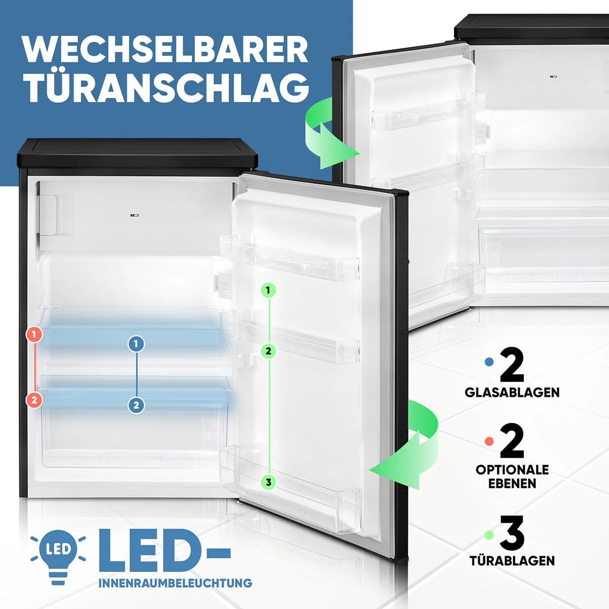 Bomann® Kühlschrank mit Gefrierfach klein | Kühlschrank 2 Ablagen | leise | mit 4-Sterne Gefrierfach | Kühlschrank klein mit Obst- und Gemüsefach | Türanschlag wechselbar | KS 7251 schwarz - Image 11
