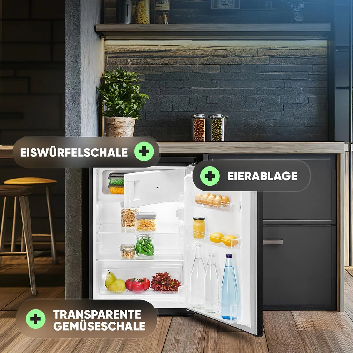 Bomann® Kühlschrank mit Gefrierfach klein | Kühlschrank 2 Ablagen | leise | mit 4-Sterne Gefrierfach | Kühlschrank klein mit Obst- und Gemüsefach | Türanschlag wechselbar | KS 7251 schwarz - Image 12
