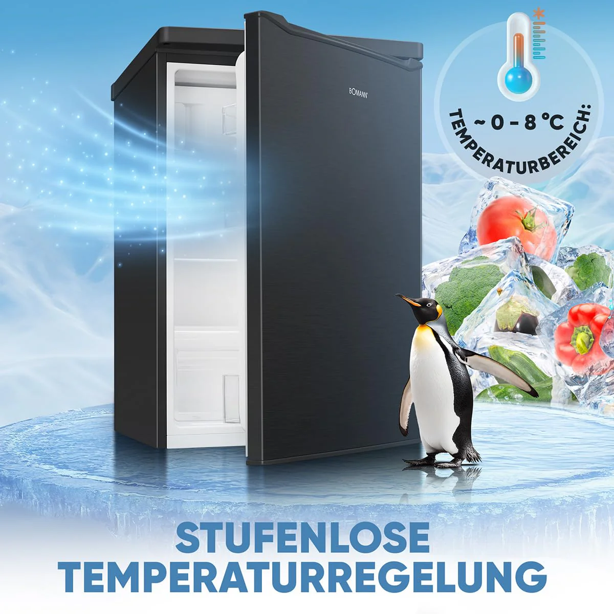 Bomann® Kühlschrank mit Gefrierfach klein | Kühlschrank 2 Ablagen | leise | mit 4-Sterne Gefrierfach | Kühlschrank klein mit Obst- und Gemüsefach | Türanschlag wechselbar | KS 7251 schwarz - Image 3