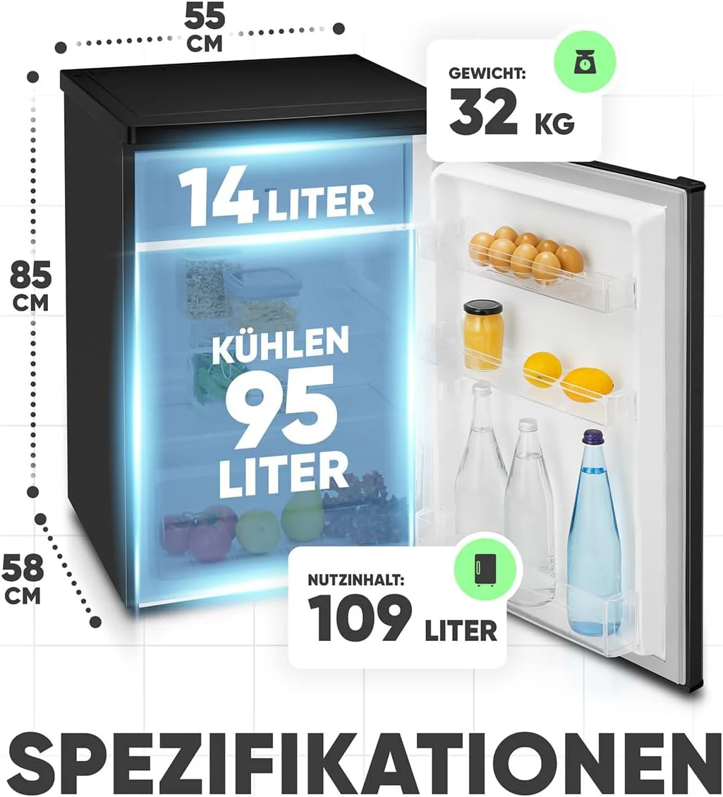 Bomann® Kühlschrank mit Gefrierfach klein | Kühlschrank 2 Ablagen | leise | mit 4-Sterne Gefrierfach | Kühlschrank klein mit Obst- und Gemüsefach | Türanschlag wechselbar | KS 7251 schwarz - Image 6