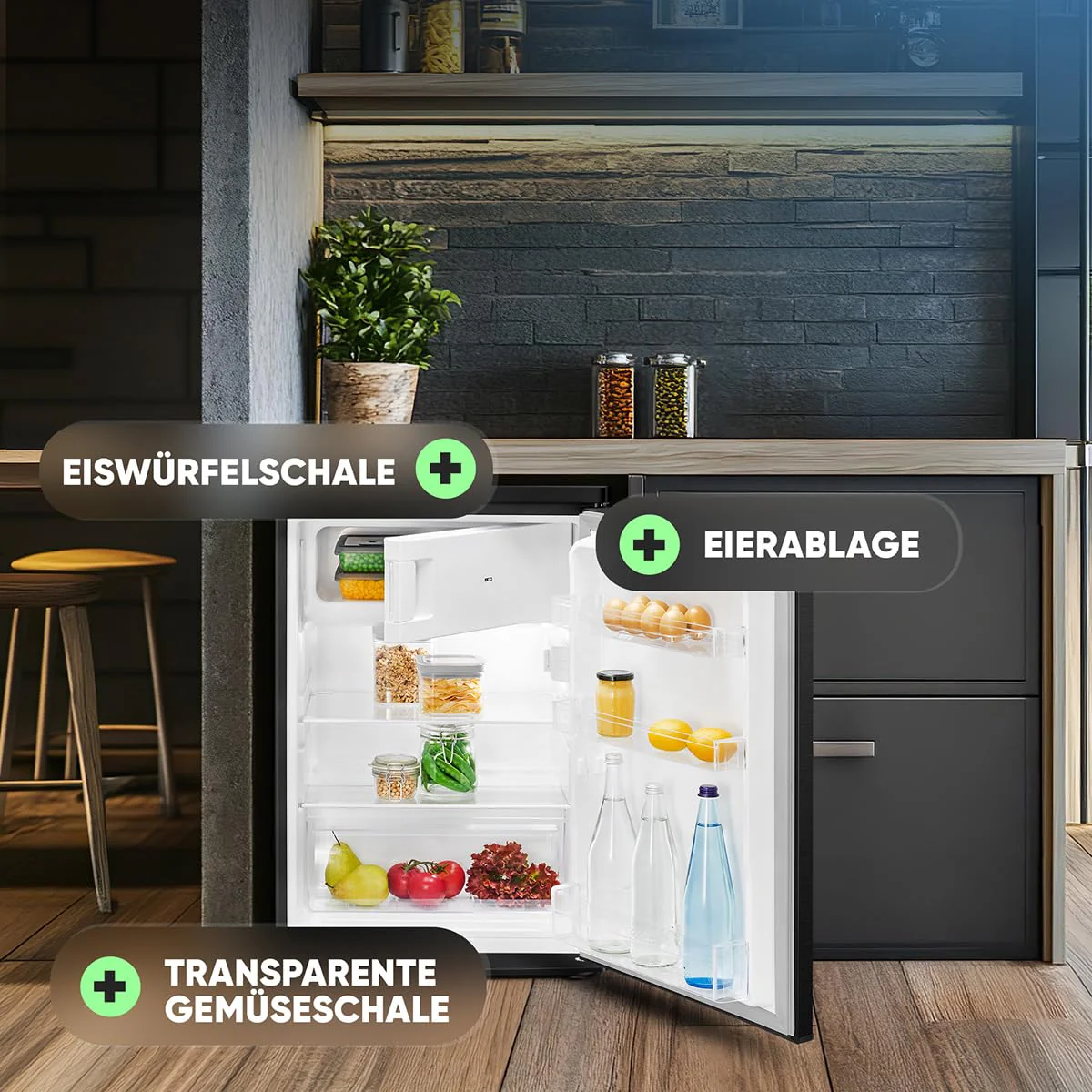 Bomann® Kühlschrank mit Gefrierfach klein | Kühlschrank 2 Ablagen | leise | mit 4-Sterne Gefrierfach | Kühlschrank klein mit Obst- und Gemüsefach | Türanschlag wechselbar | KS 7251 schwarz - Image 8