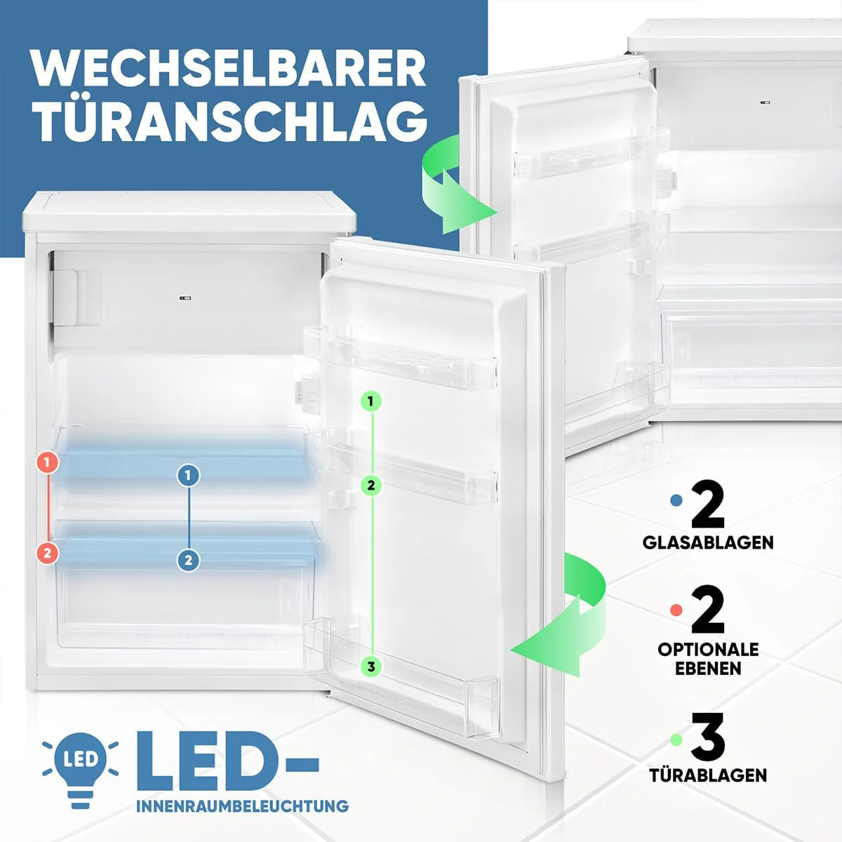 Bomann® Kühlschrank mit Gefrierfach klein | Kühlschrank 2 Ablagen | leise | mit 4-Sterne Gefrierfach | Kühlschrank klein mit Obst- und Gemüsefach | Türanschlag wechselbar | KS 7251 weiß - Image 13