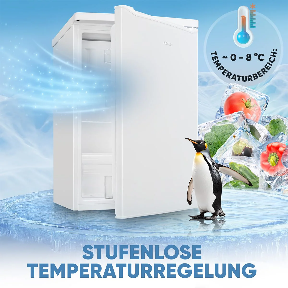Bomann® Kühlschrank mit Gefrierfach klein | Kühlschrank 2 Ablagen | leise | mit 4-Sterne Gefrierfach | Kühlschrank klein mit Obst- und Gemüsefach | Türanschlag wechselbar | KS 7251 weiß - Image 14