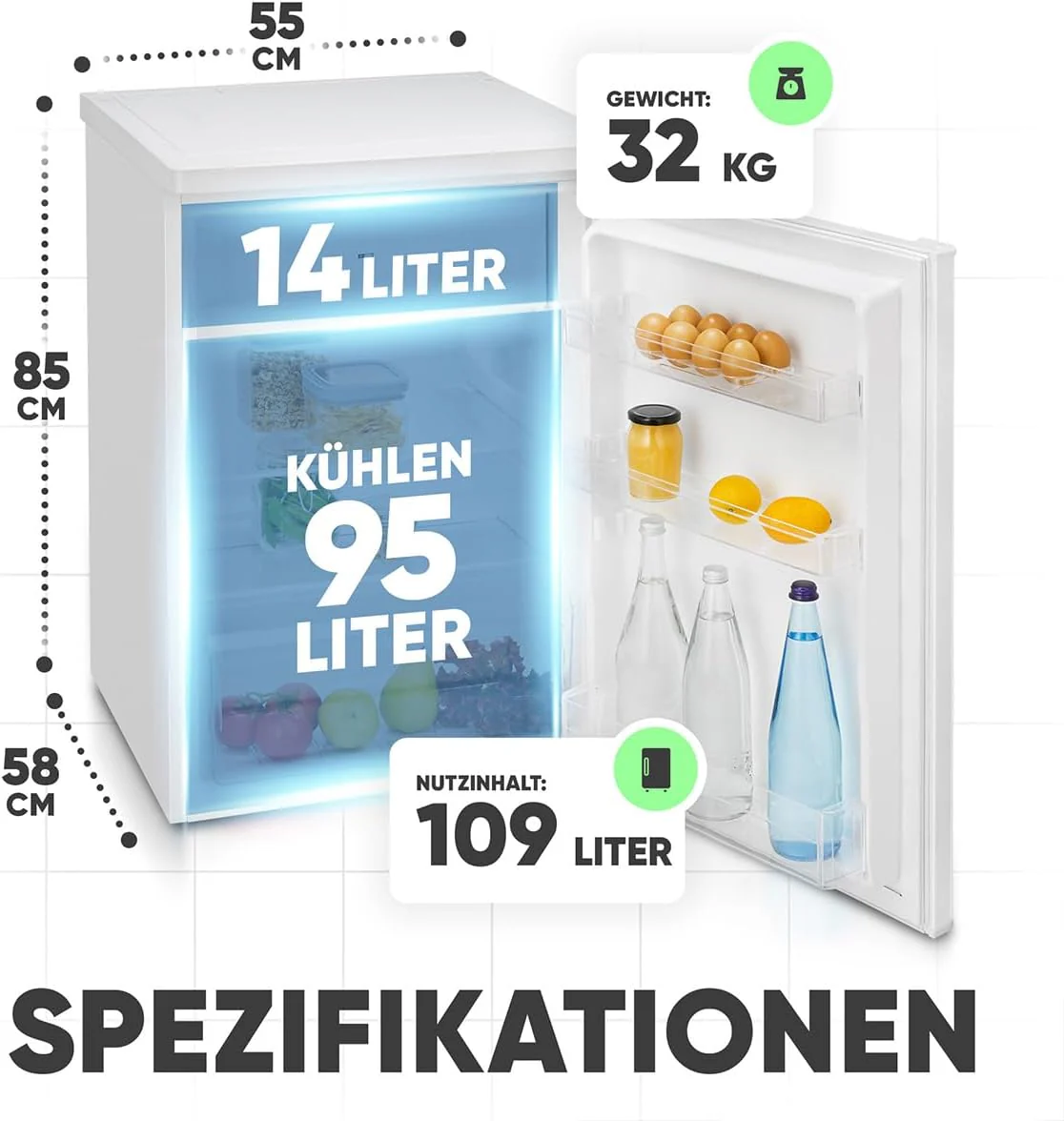 Bomann® Kühlschrank mit Gefrierfach klein | Kühlschrank 2 Ablagen | leise | mit 4-Sterne Gefrierfach | Kühlschrank klein mit Obst- und Gemüsefach | Türanschlag wechselbar | KS 7251 weiß - Image 2