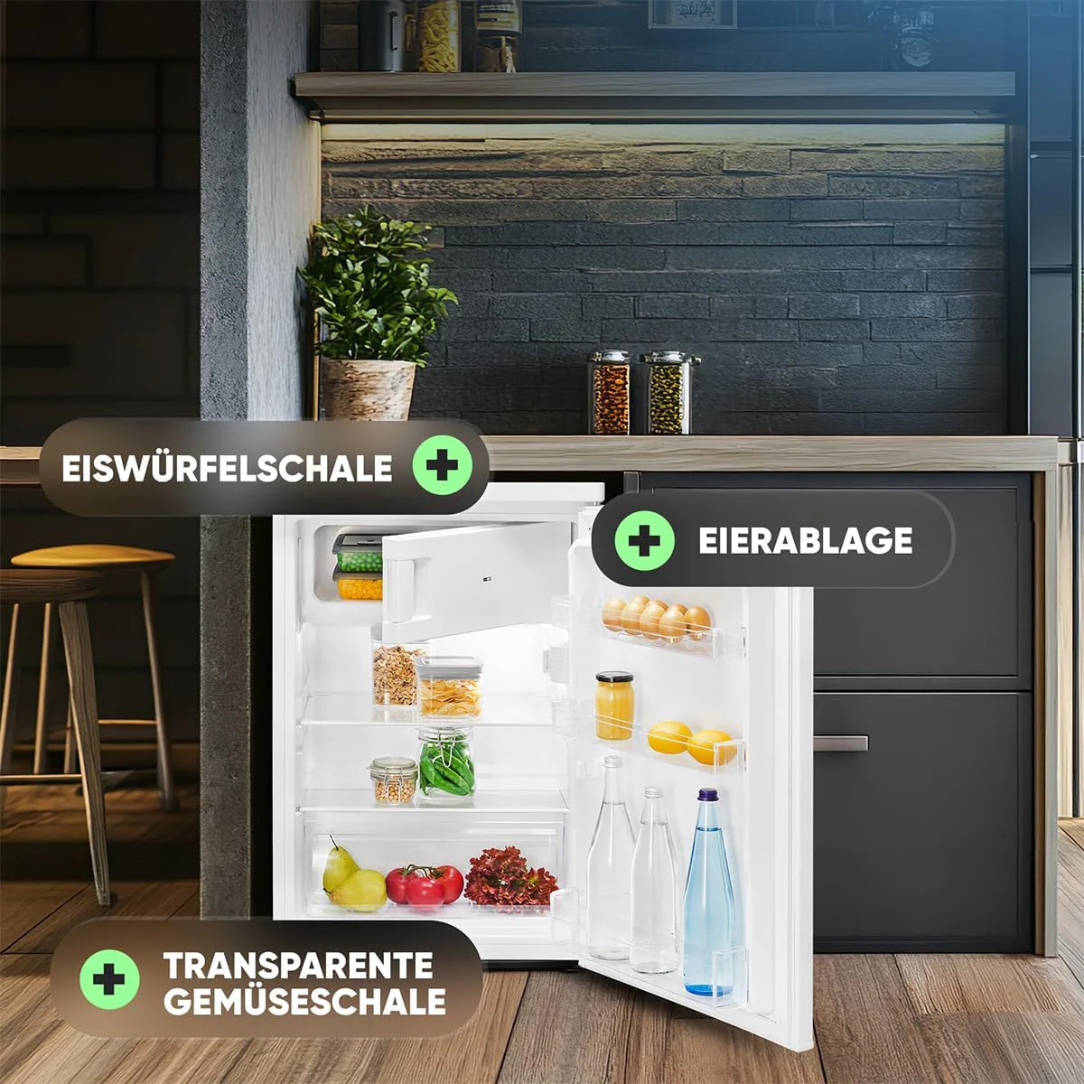 Bomann® Kühlschrank mit Gefrierfach klein | Kühlschrank 2 Ablagen | leise | mit 4-Sterne Gefrierfach | Kühlschrank klein mit Obst- und Gemüsefach | Türanschlag wechselbar | KS 7251 weiß - Image 4