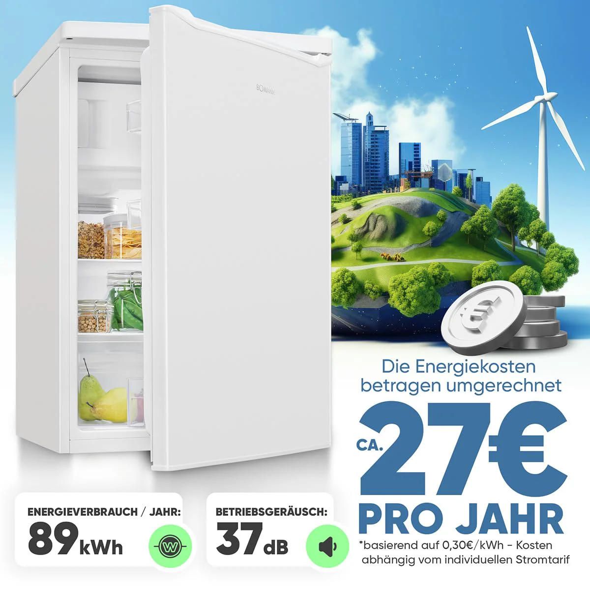 Bomann® Kühlschrank mit Gefrierfach klein | Kühlschrank 2 Ablagen | leise | mit 4-Sterne Gefrierfach | Kühlschrank klein mit Obst- und Gemüsefach | Türanschlag wechselbar | KS 7251 weiß - Image 6