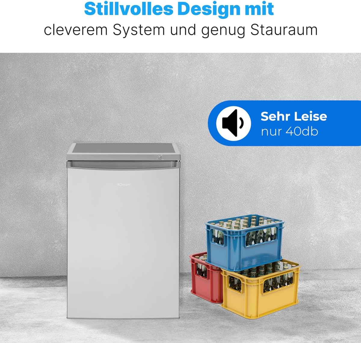 Bomann® Kühlschrank mit Gefrierfach | Kühlschrank klein mit 120L Nutzinhalt | Kühlen 107L & Gefrieren 13L | Fridge mit 3 Türablagen & 2 Glasablagen | wechselbarer Türanschlag | KS 2184.1 inox - Image 12