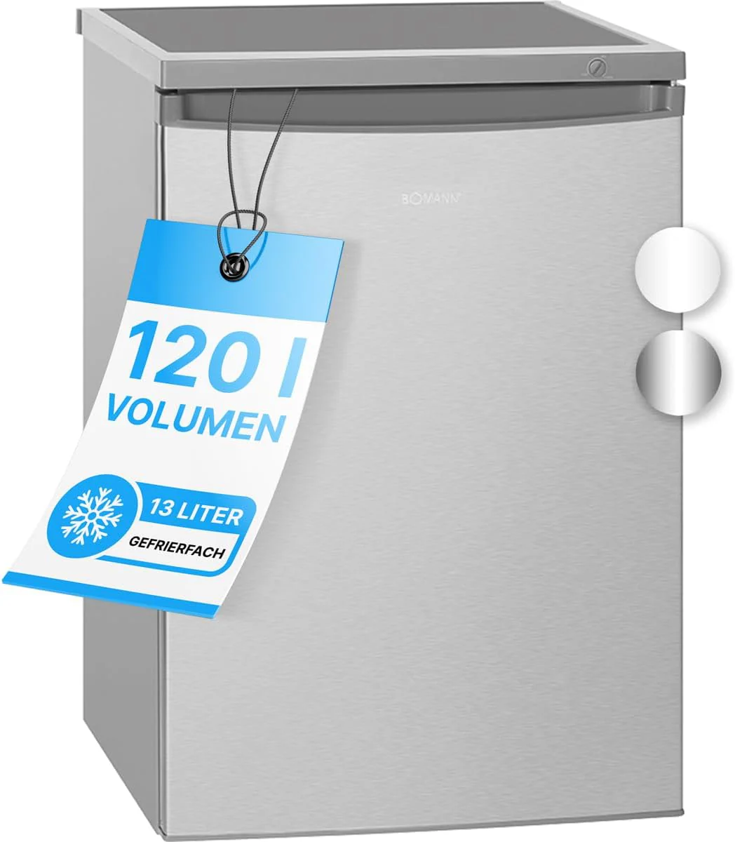 Bomann® Kühlschrank mit Gefrierfach | Kühlschrank klein mit 120L Nutzinhalt | Kühlen 107L & Gefrieren 13L | Fridge mit 3 Türablagen & 2 Glasablagen | wechselbarer Türanschlag | KS 2184.1 inox - Image 3