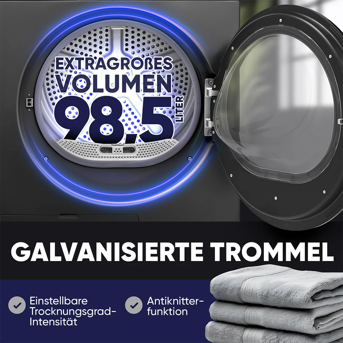 Bomann® Wärmepumpentrockner 8kg | kein Wasseranschluss nötig | Trockner m. Antiknitterfunktion | Wäschetrockner 15 Programme | Kondenstrockner | umweltfreundliches Kühlmittel R290 | WPT 7153 titan - Image 5