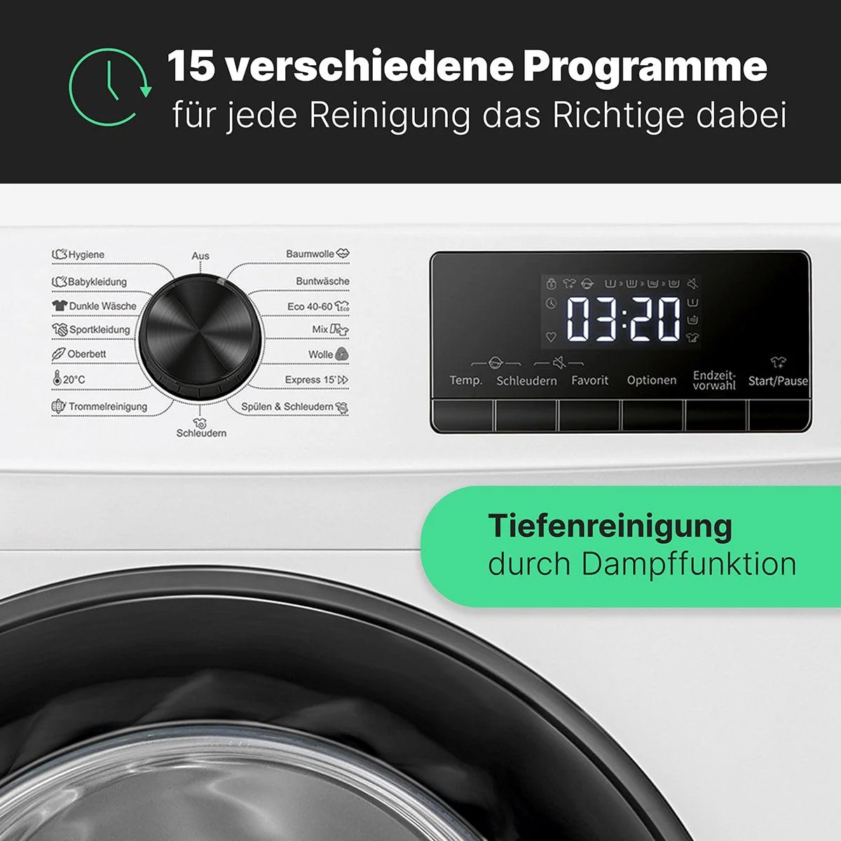 Bomann® Waschmaschine 10kg | max. 1400 U/min | 10 Jahre Motor-Garantie | effizienter, leiser & langlebiger Invertermotor | 15 Programme | Endzeitvorwahl | LED-Display | Washing Machine WA 7110 - Image 10