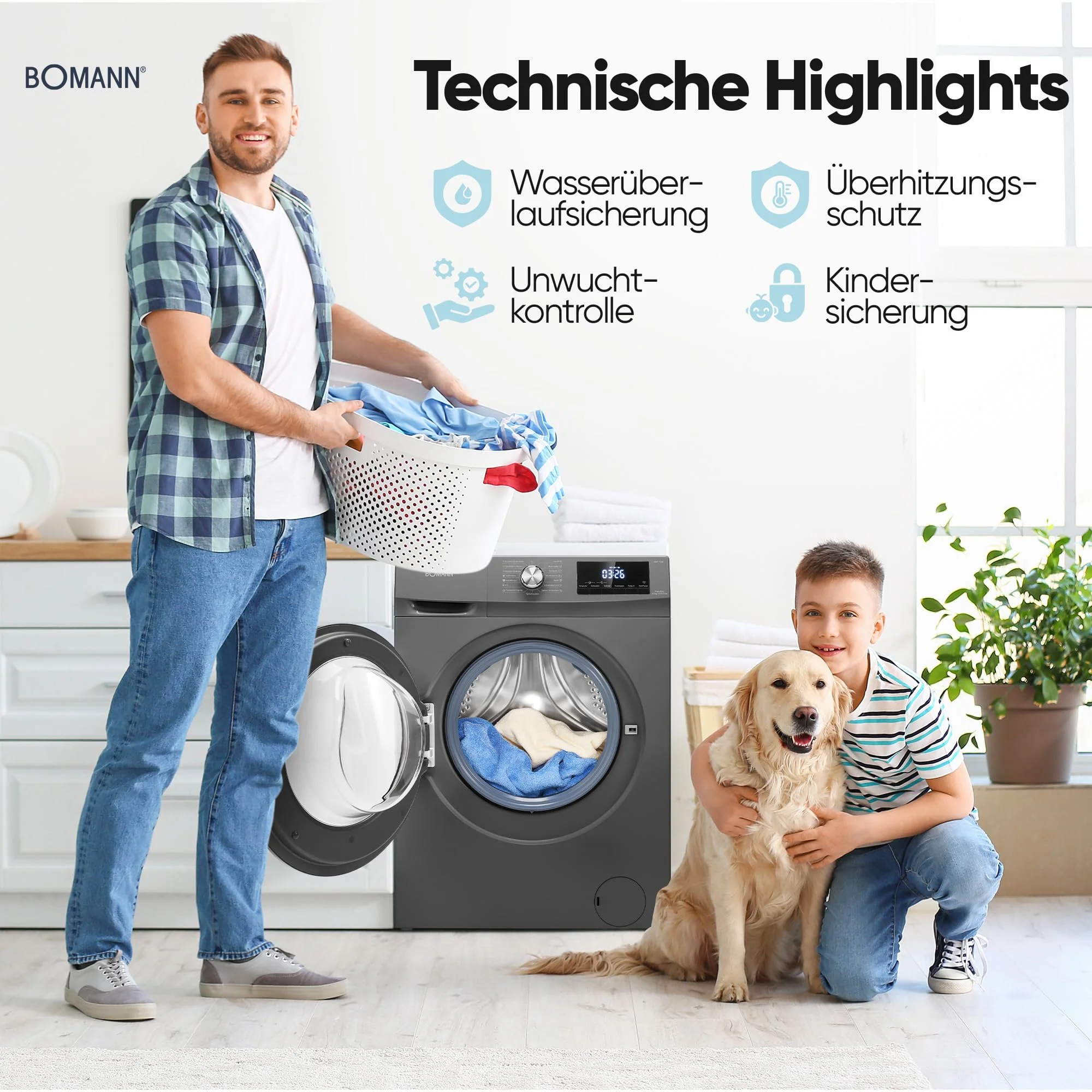 Bomann® Waschtrockner | Waschen und Trocknen in einem Durchgang | 8 kg Waschen, 5 kg Trocknen | Invertermotor | 1400 U/Min | Dampffunktion | Waschmaschine mit Trockner integriert | WAT 7186 titan - Image 8