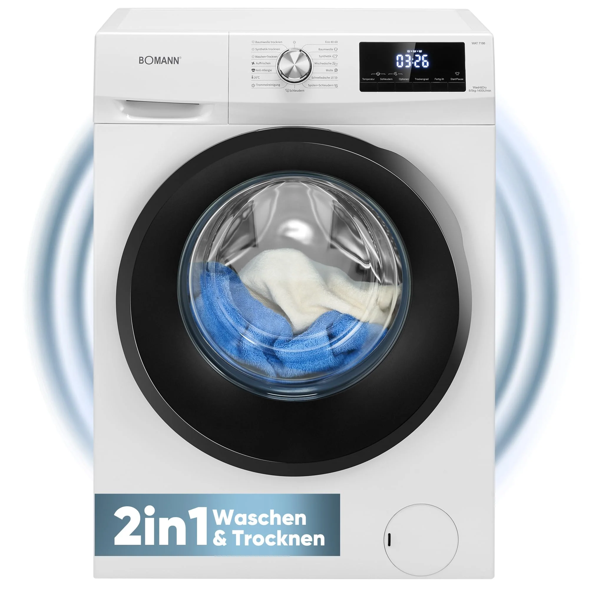Bomann® Waschtrockner | Waschen und Trocknen in einem Durchgang | 8 kg Waschen, 5 kg Trocknen | Invertermotor | 1400 U/Min | Dampffunktion | Waschmaschine mit Trockner integriert | WAT 7186 weiß - Image 4