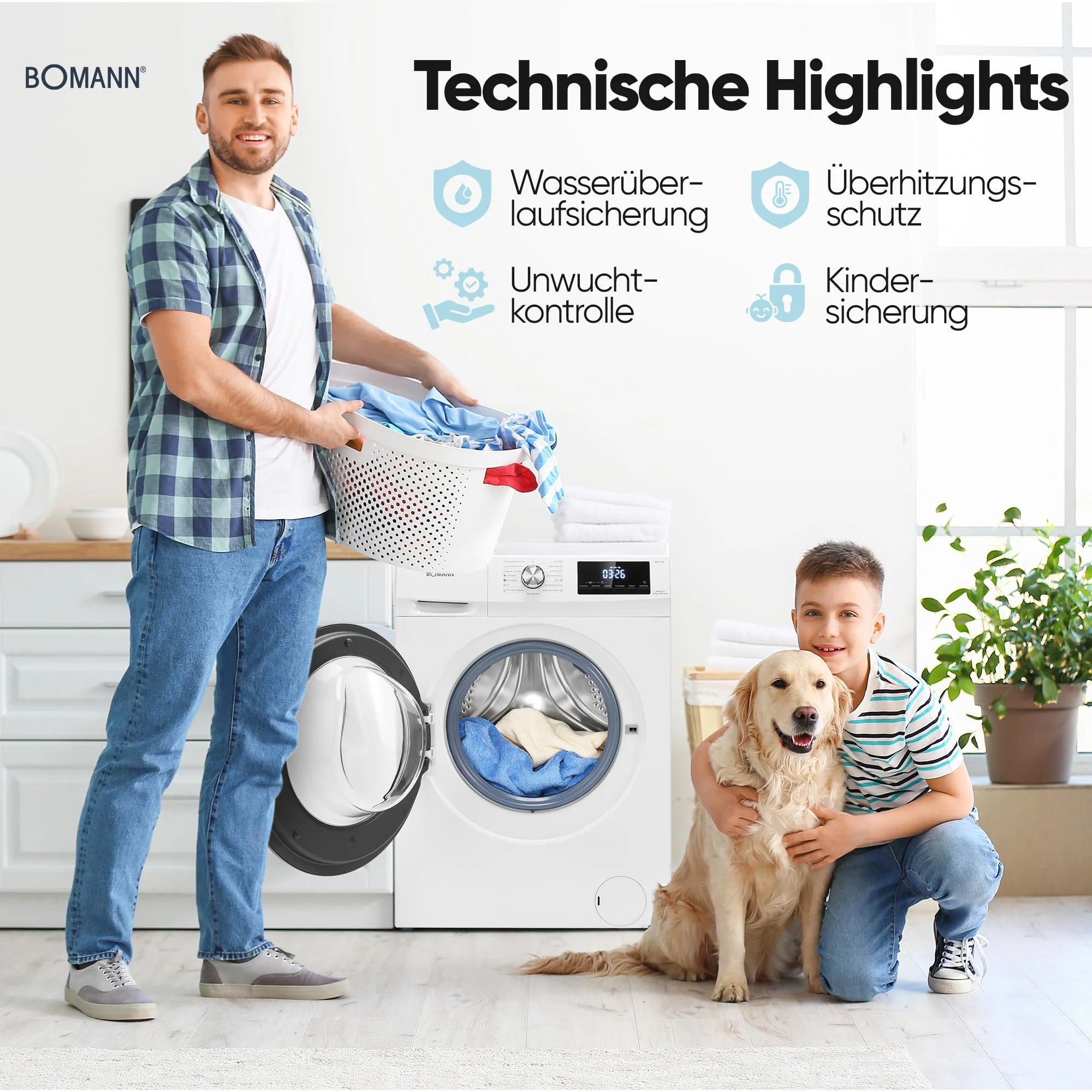 Bomann® Waschtrockner | Waschen und Trocknen in einem Durchgang | 8 kg Waschen, 5 kg Trocknen | Invertermotor | 1400 U/Min | Dampffunktion | Waschmaschine mit Trockner integriert | WAT 7186 weiß - Image 8