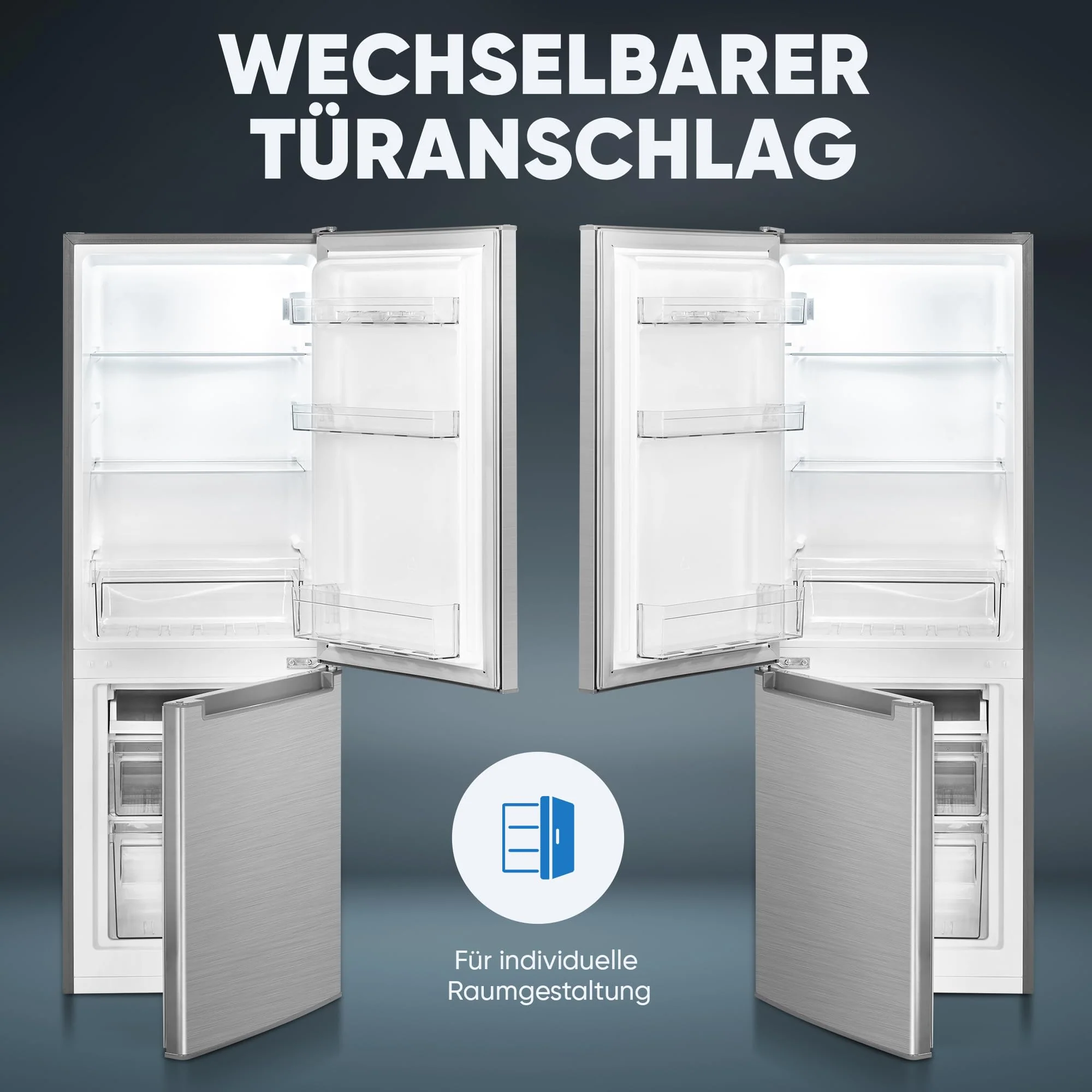 Bomann Kühlschrank mit Gefrierfach 143cm hoch | Kühl Gefrierkombination 173L mit 3 Ablagen & 3 Schubladen | Türanschlag wechselbar | leise Kühlgefrierkombi 40db | Kühlschrank KG 7359 inox - Image 6