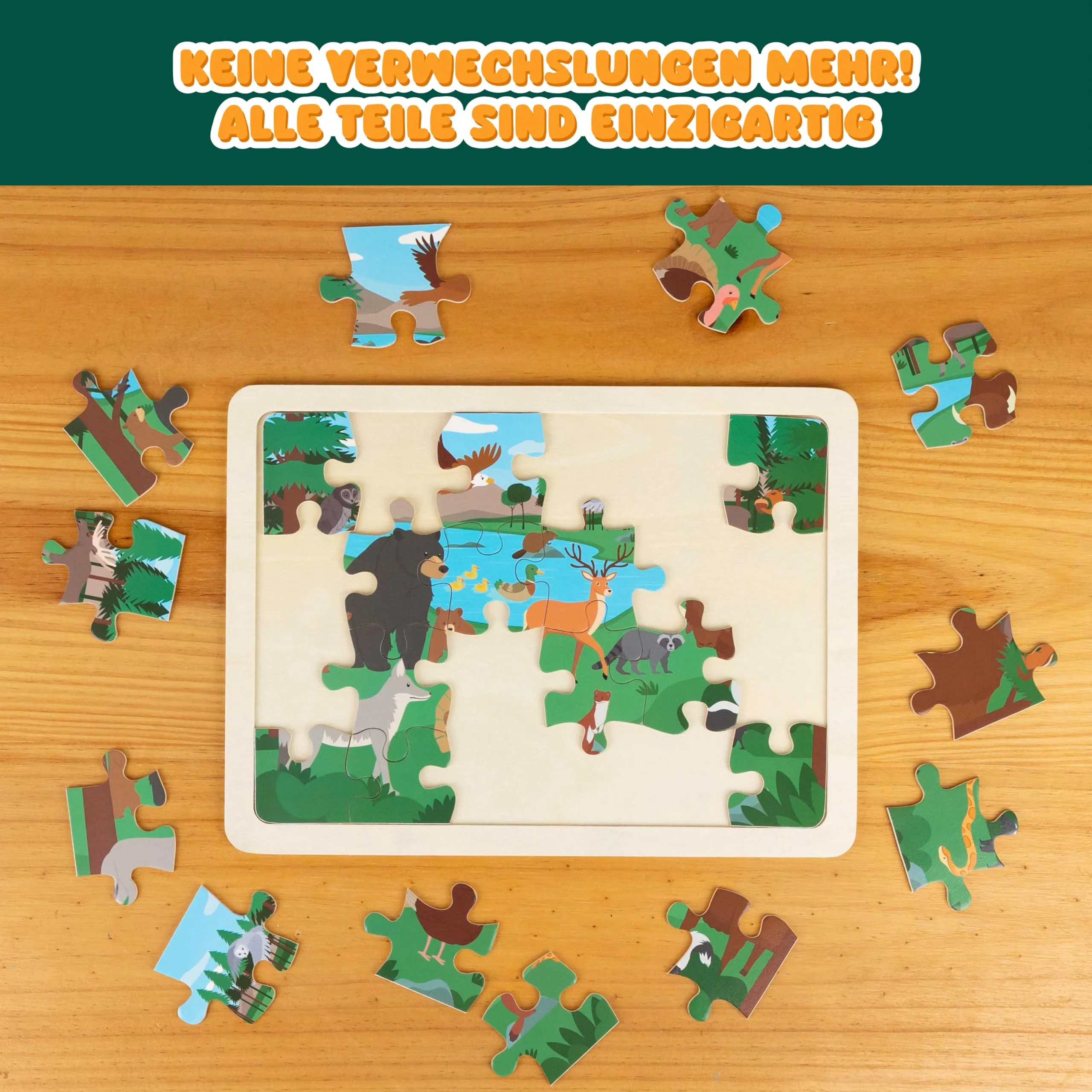 BONNYCO Holzpuzzle Kinder 6 Set 24 STK, Tieren aus Diversen Ökosystemen. Puzzle ab 3-8 Jahre, Lernspielzeug Jungen und Mädchen. Pädagogisches Geschenk für Kinder, Weihnachten - Image 5