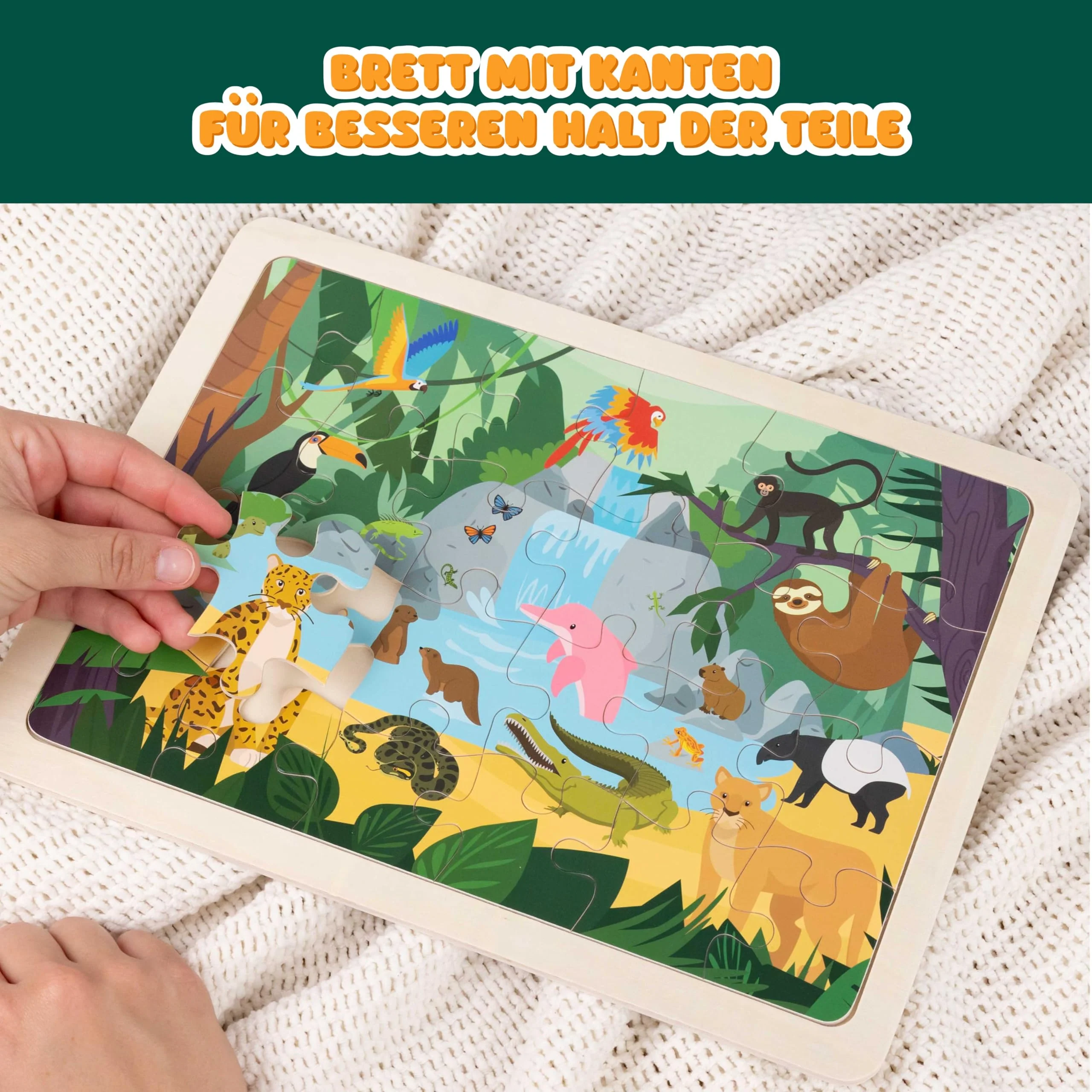 BONNYCO Holzpuzzle Kinder 6 Set 24 STK, Tieren aus Diversen Ökosystemen. Puzzle ab 3-8 Jahre, Lernspielzeug Jungen und Mädchen. Pädagogisches Geschenk für Kinder, Weihnachten - Image 7