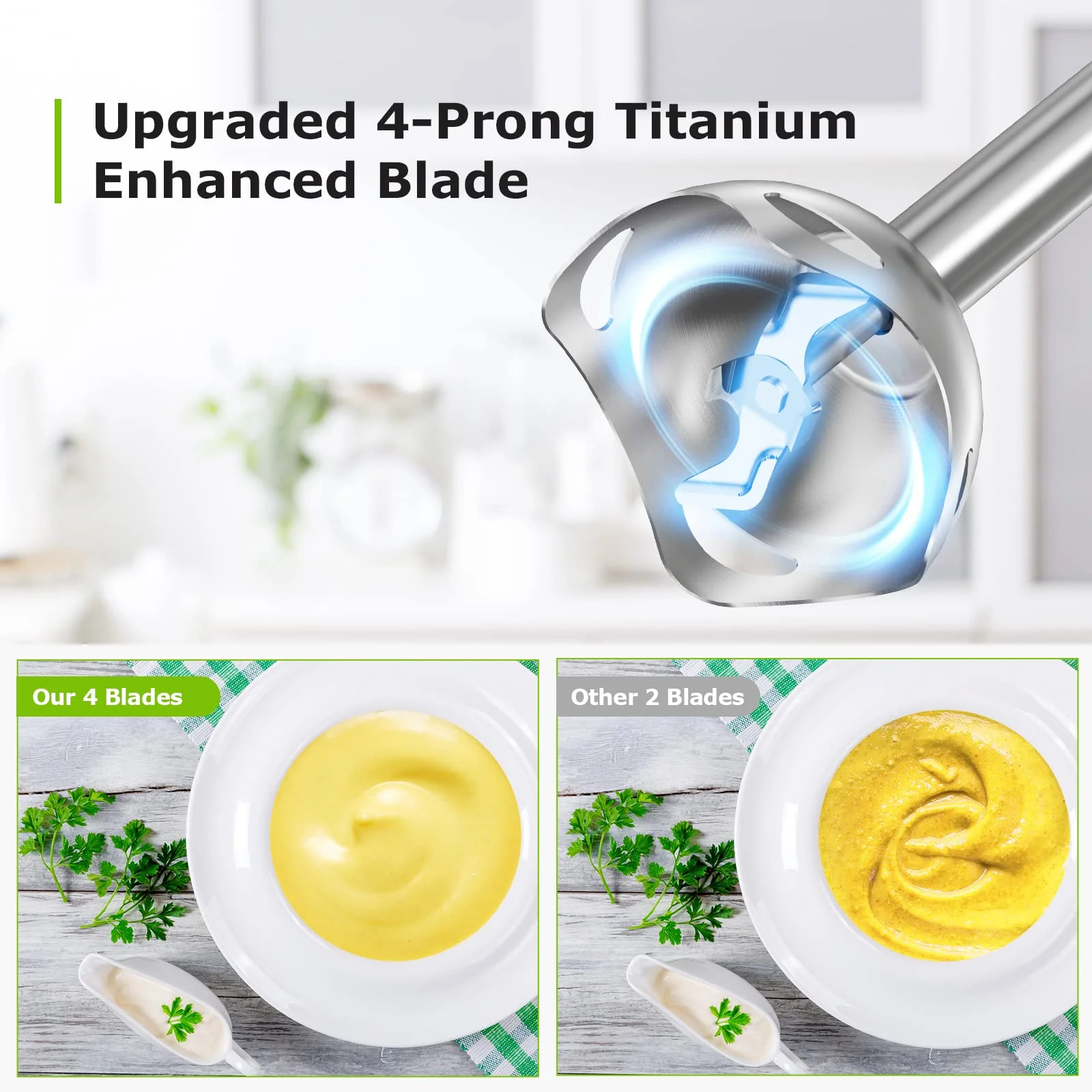 Bonsenkitchen Pürierstab, Stabmixer Elektrischer, 1000W Pürierstab Edelstahl, Stufenlos Geschwindigkeiten Rührstab für Babynahrung, Suppe, Smoothies, Püree, Sauce hand blender, Schwarz, HB3201 - Image 3