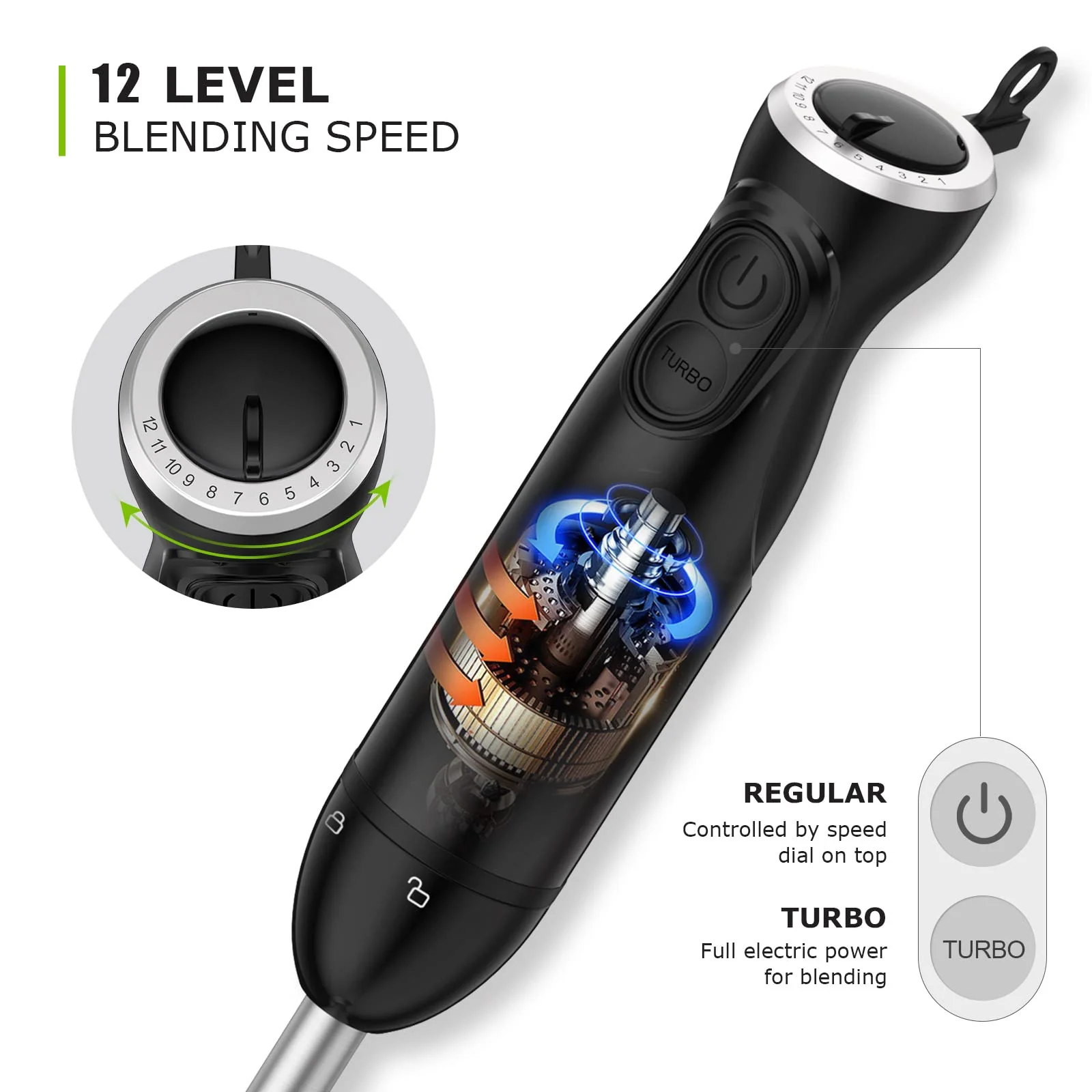 Bonsenkitchen Pürierstab, Stabmixer Elektrischer, 1000W Pürierstab Edelstahl, Stufenlos Geschwindigkeiten Rührstab für Babynahrung, Suppe, Smoothies, Püree, Sauce hand blender, Schwarz, HB3201 - Image 6