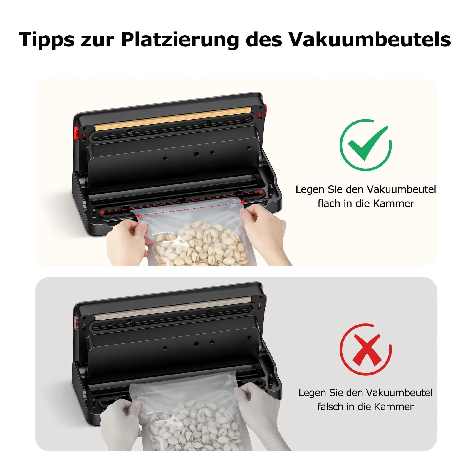 Bonsenkitchen Vakuumiergerät, für Trockene und Feuchte Lebensmittel Vakuumierer mit Eingebauter Cutter, 1 Rolle Folienbeutel, 50 Profi-Folienbeutel - Image 6
