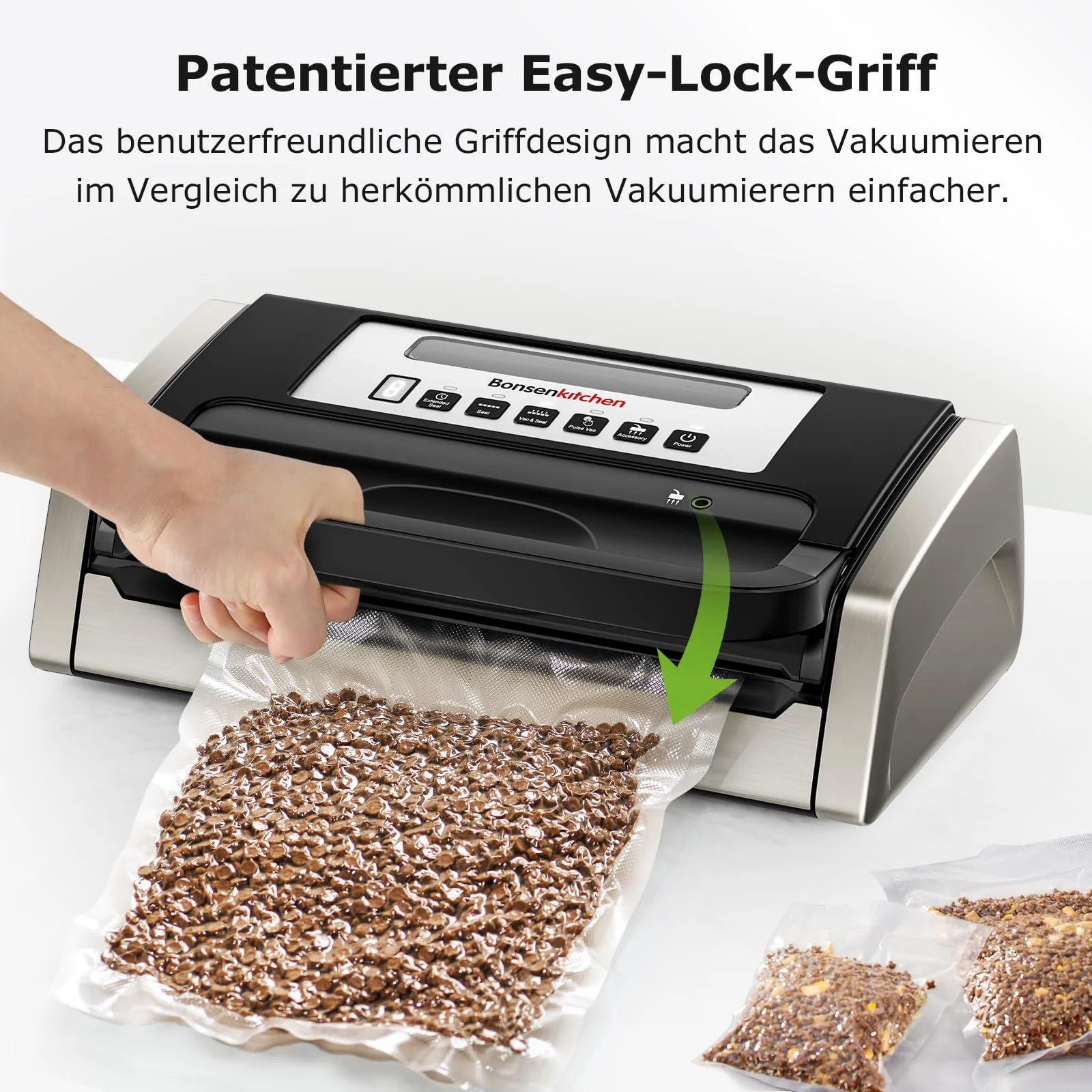 Bonsenkitchen Vakuumiergerät, Vakuumierer, Einschließlich 2 Rollen Vakuumrollen, Design mit Griffverriegelung, leistungsstarker geräuscharmer mit Globefish-Technologie, integrierter Schneider - Image 2