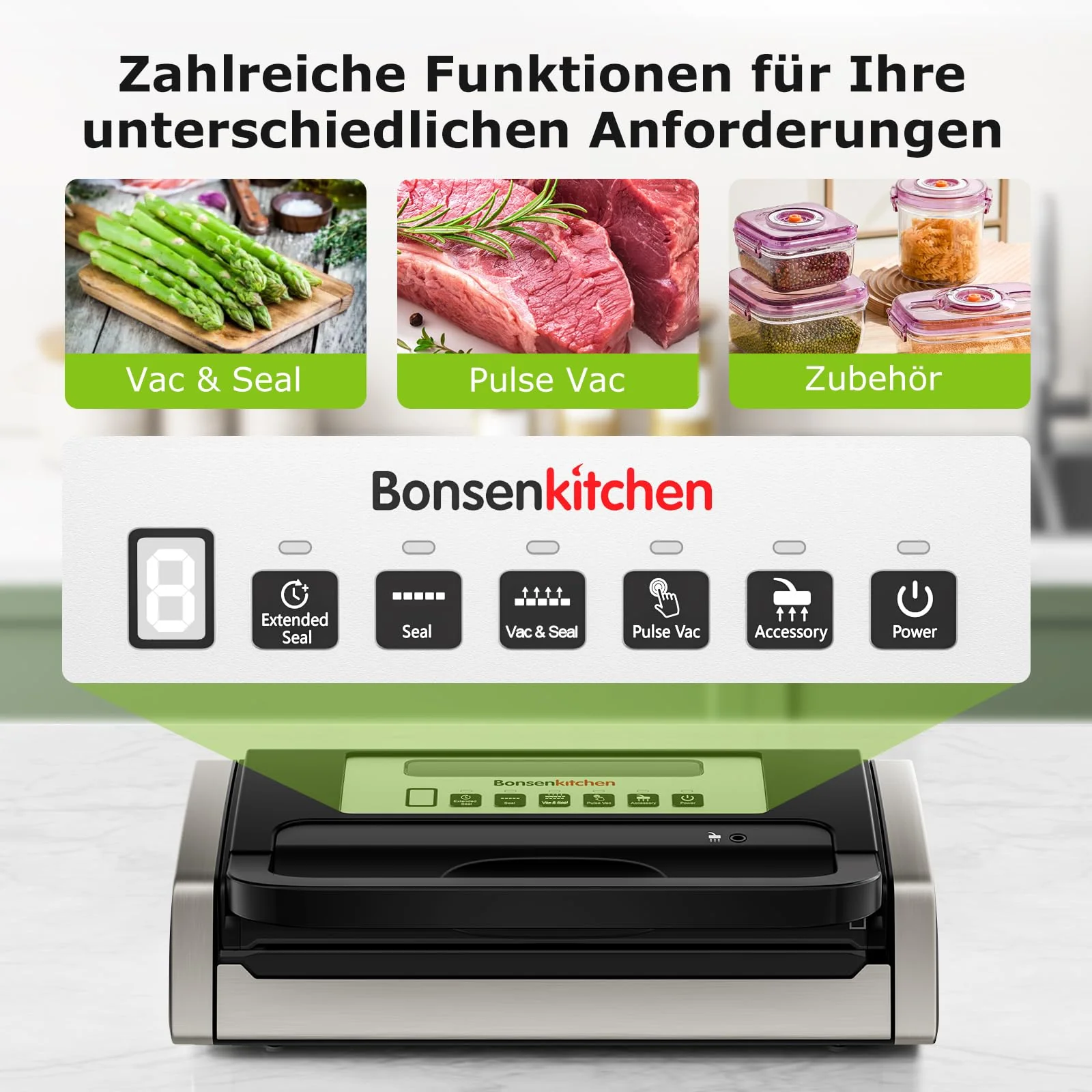 Bonsenkitchen Vakuumiergerät, Vakuumierer, Einschließlich 2 Rollen Vakuumrollen, Design mit Griffverriegelung, leistungsstarker geräuscharmer mit Globefish-Technologie, integrierter Schneider - Image 7