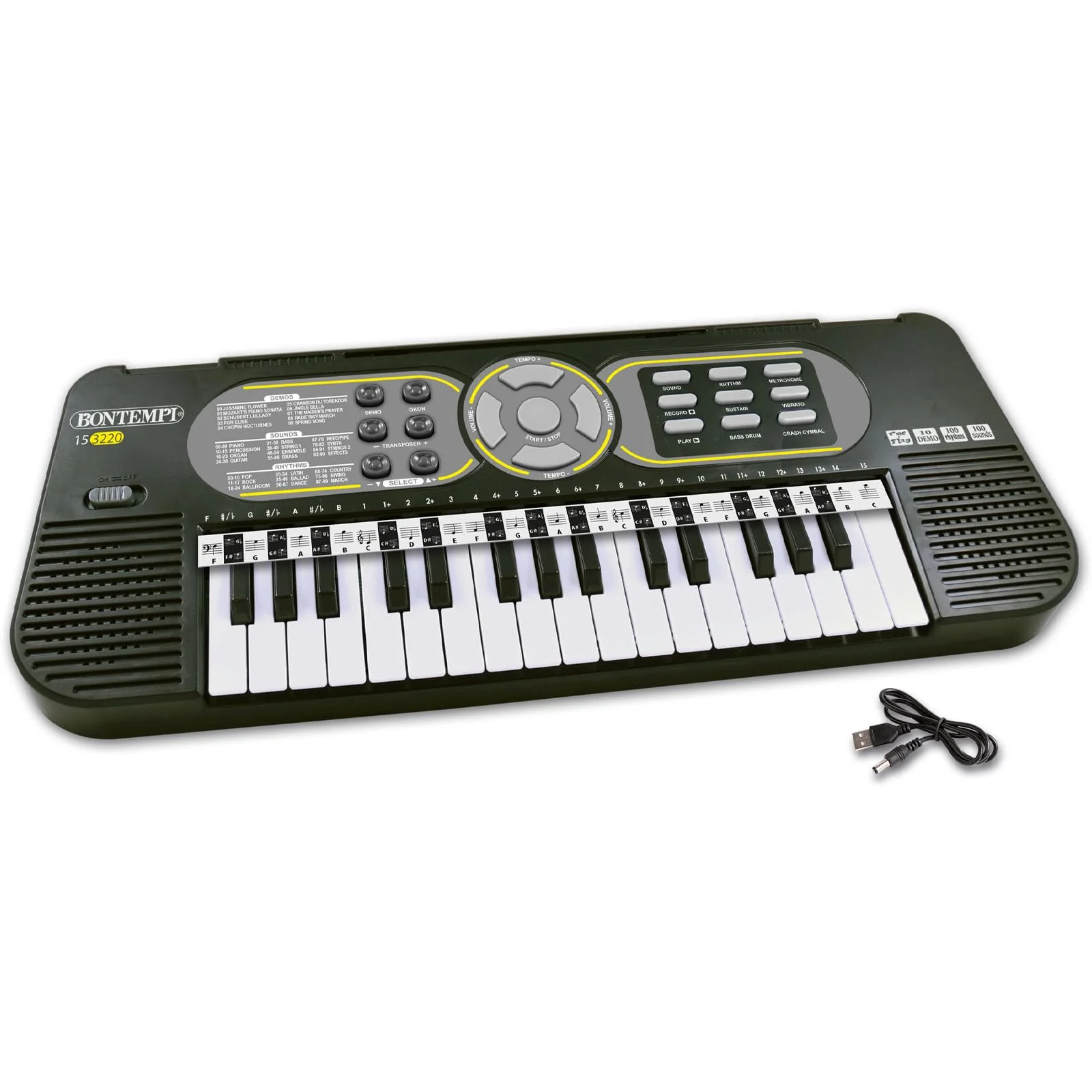 Bontempi | MiniKey - Portable 32-Tasten-Tastatur mit Mini Pitch und vielseitiger Power-Option, 430x160x50 mm