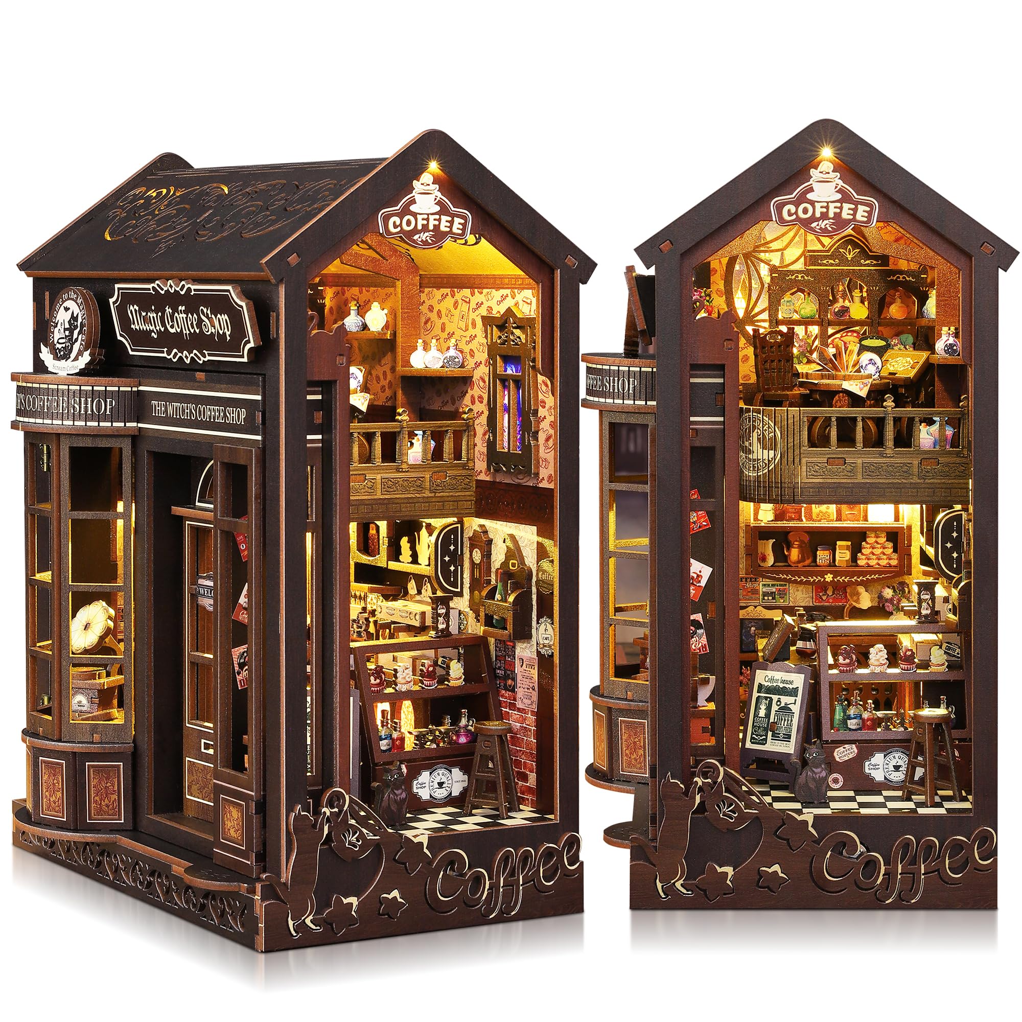 Book Nook Kit für Erwachsene: LUMYCE Holzpuzzle DIY Miniatur Haus 3D Puppenhaus - Buchstütze für Bücherregal Deko mit Led Licht Kreatives Geschenk für Leser