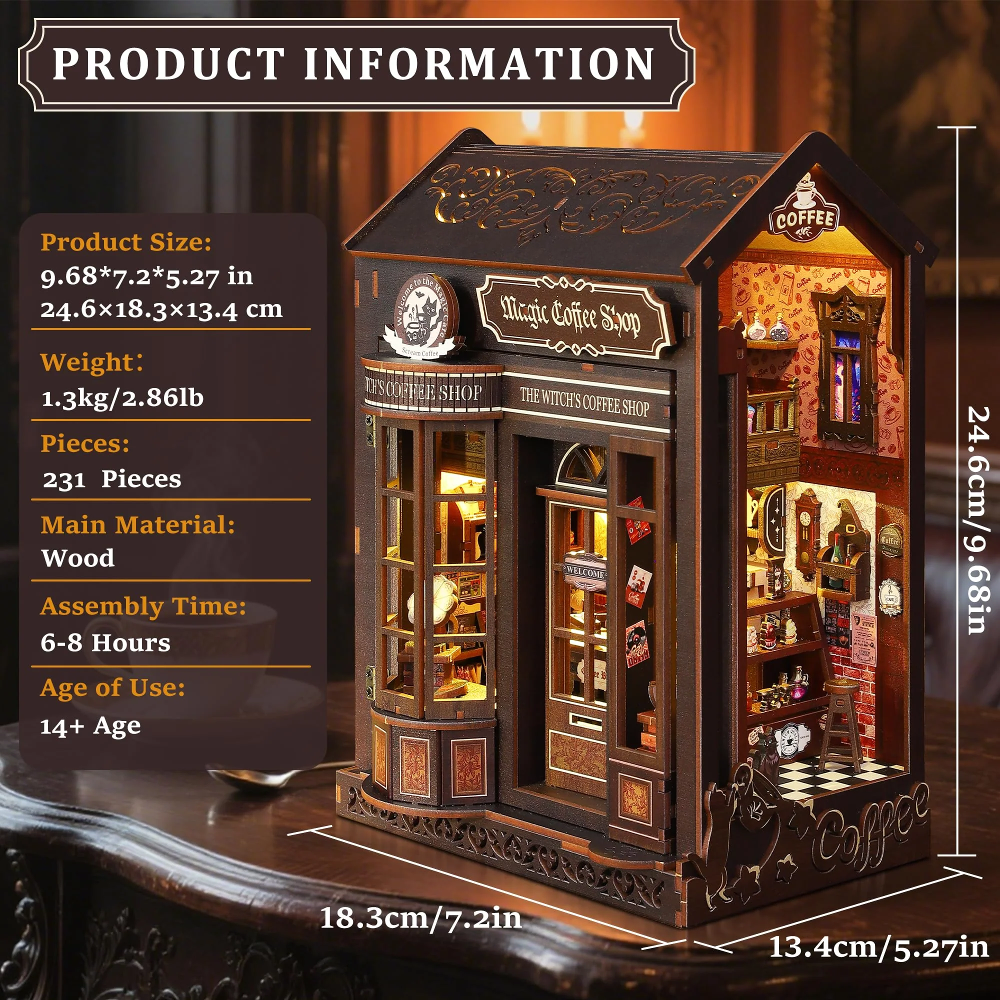Book Nook Kit für Erwachsene: LUMYCE Holzpuzzle DIY Miniatur Haus 3D Puppenhaus - Buchstütze für Bücherregal Deko mit Led Licht Kreatives Geschenk für Leser - Image 5
