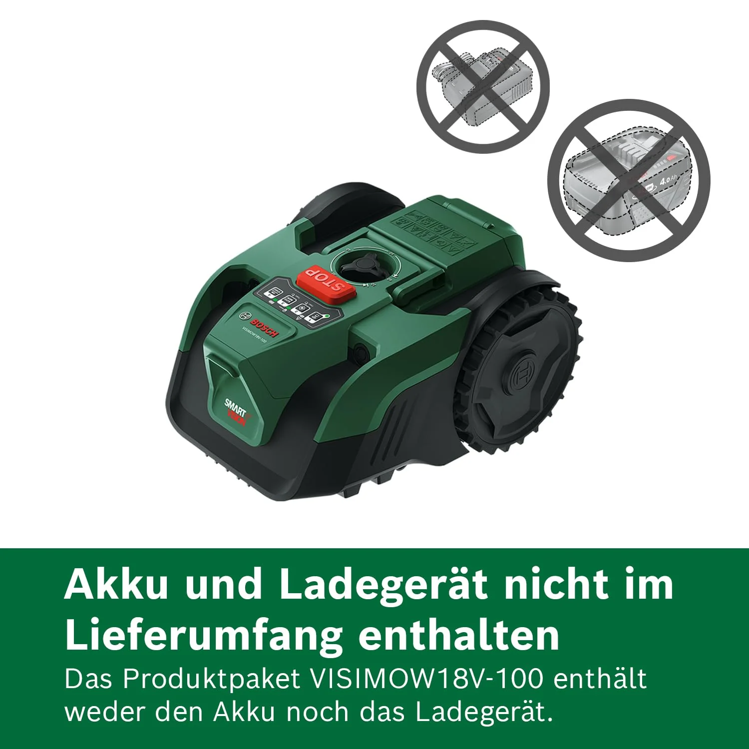 Bosch Akku-Mähroboter VISIMOW18V-100 (für Rasenflächen bis 100 m², Schnittbreite: 16 cm, Schnitthöhe: 20-60 mm, ohne Akku) - Image 3